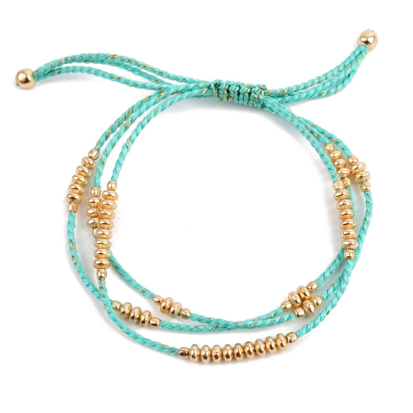 Turquoise Rope Gold Metal Bead Bracelet