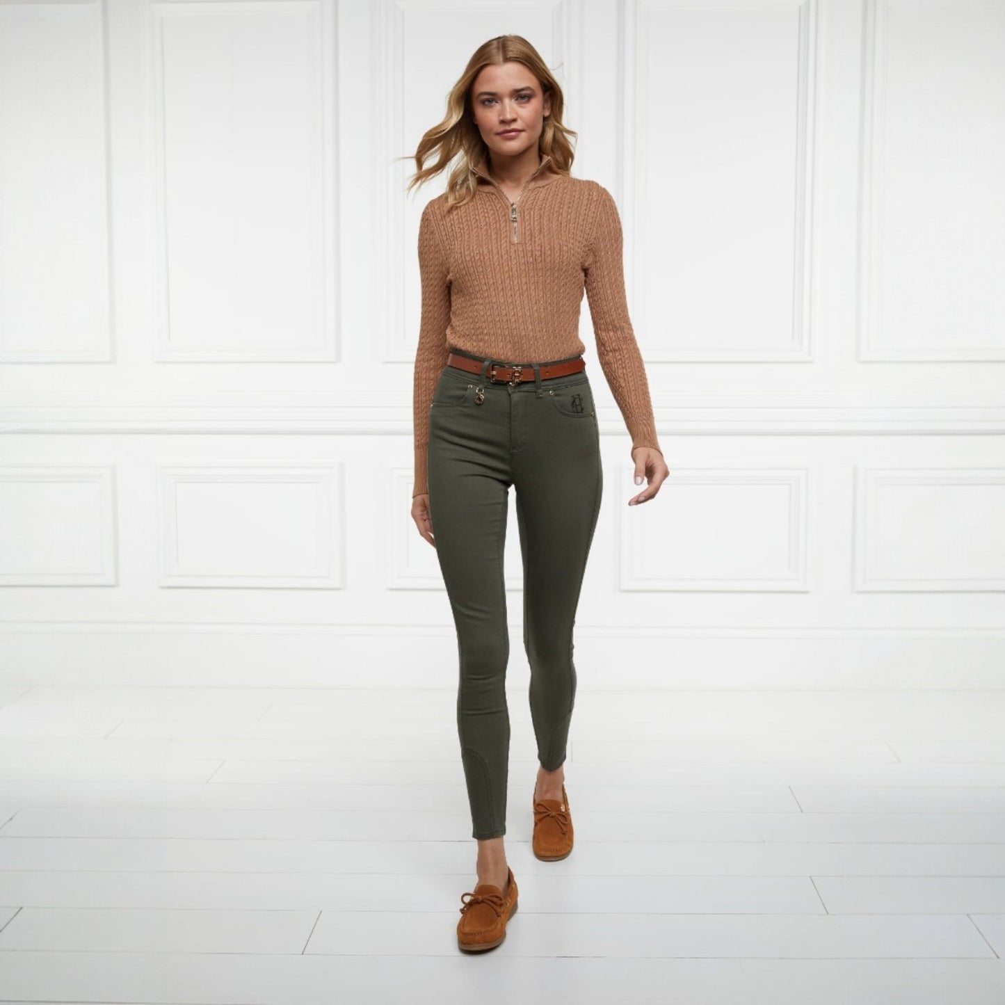 Holland Cooper Ava Quarter Zip Knit Dark Camel Marl