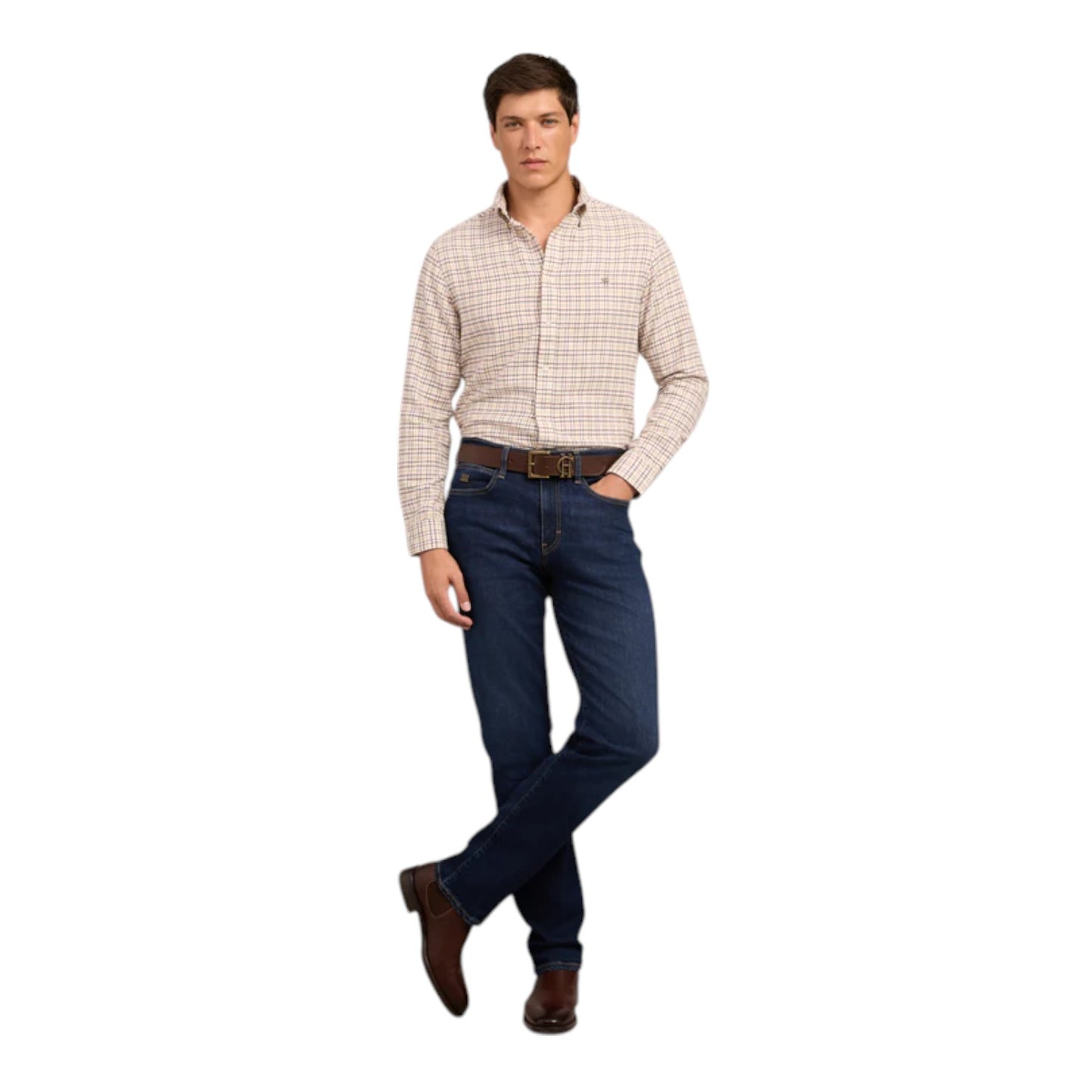 Holland Cooper Men's Classic Button Down Shirt Cheltenham Camel Check