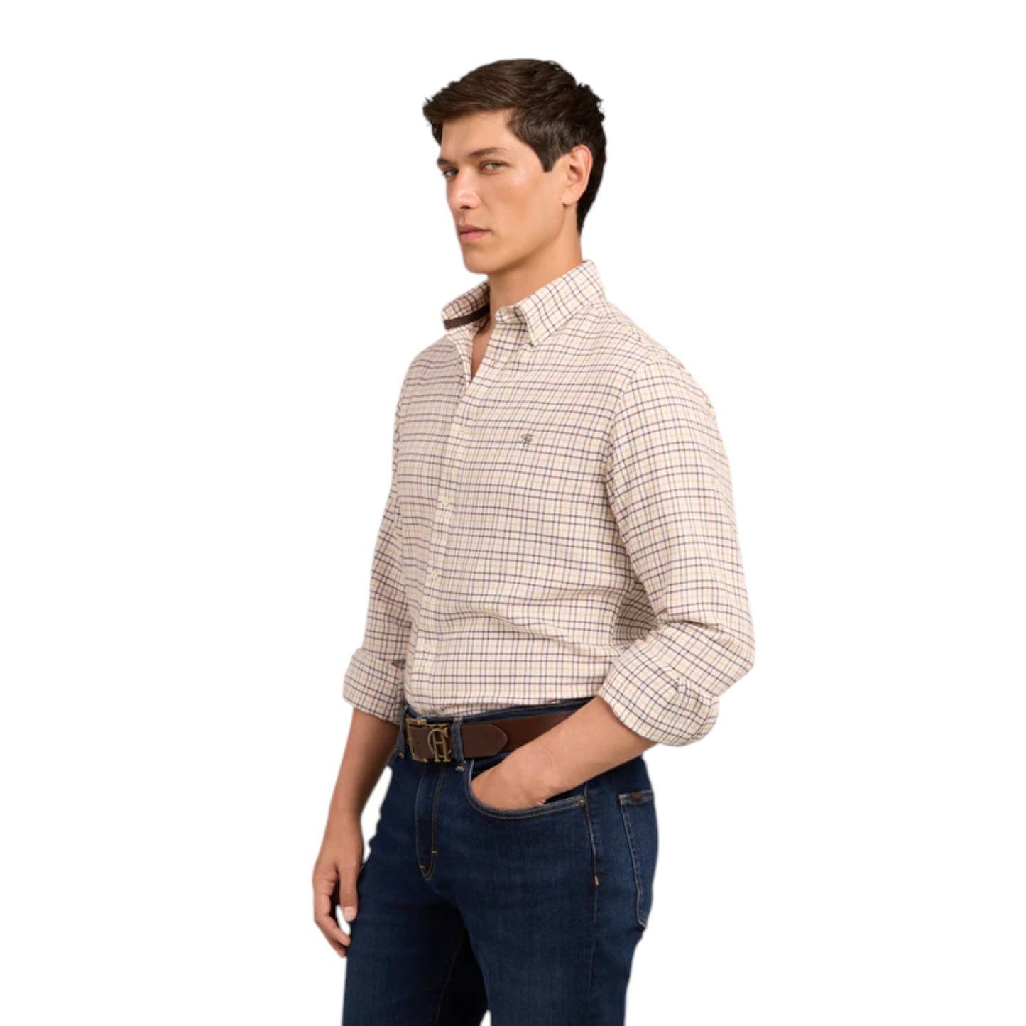 Holland Cooper Men's Classic Button Down Shirt Cheltenham Camel Check
