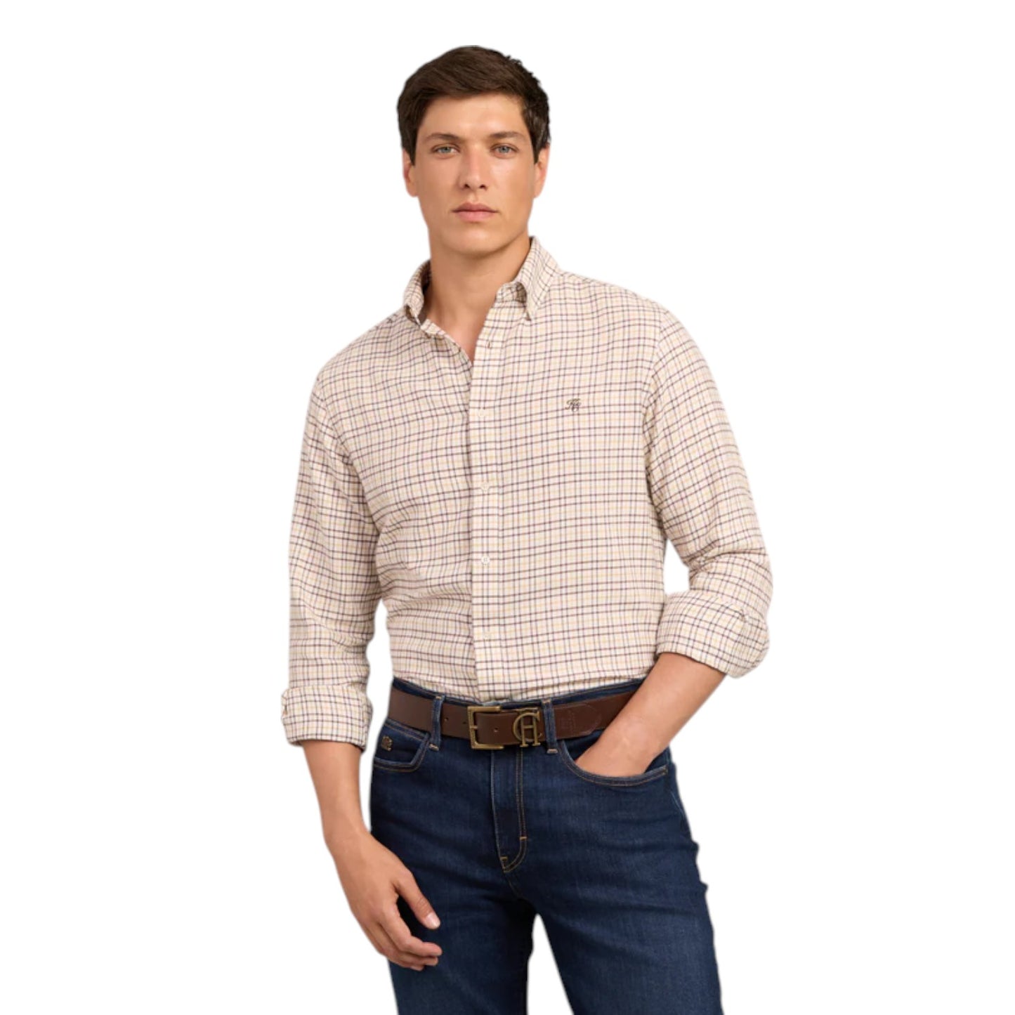 Holland Cooper Men's Classic Button Down Shirt Cheltenham Camel Check
