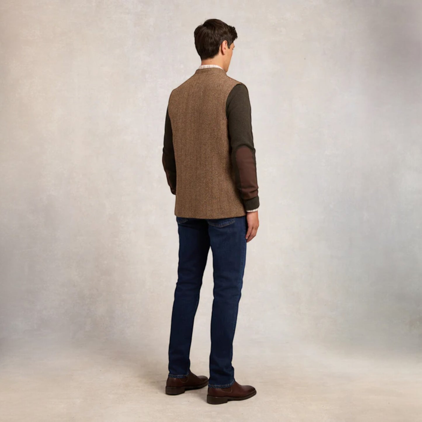 Holland Cooper Men's Nehru Gilet Brown Herringbone