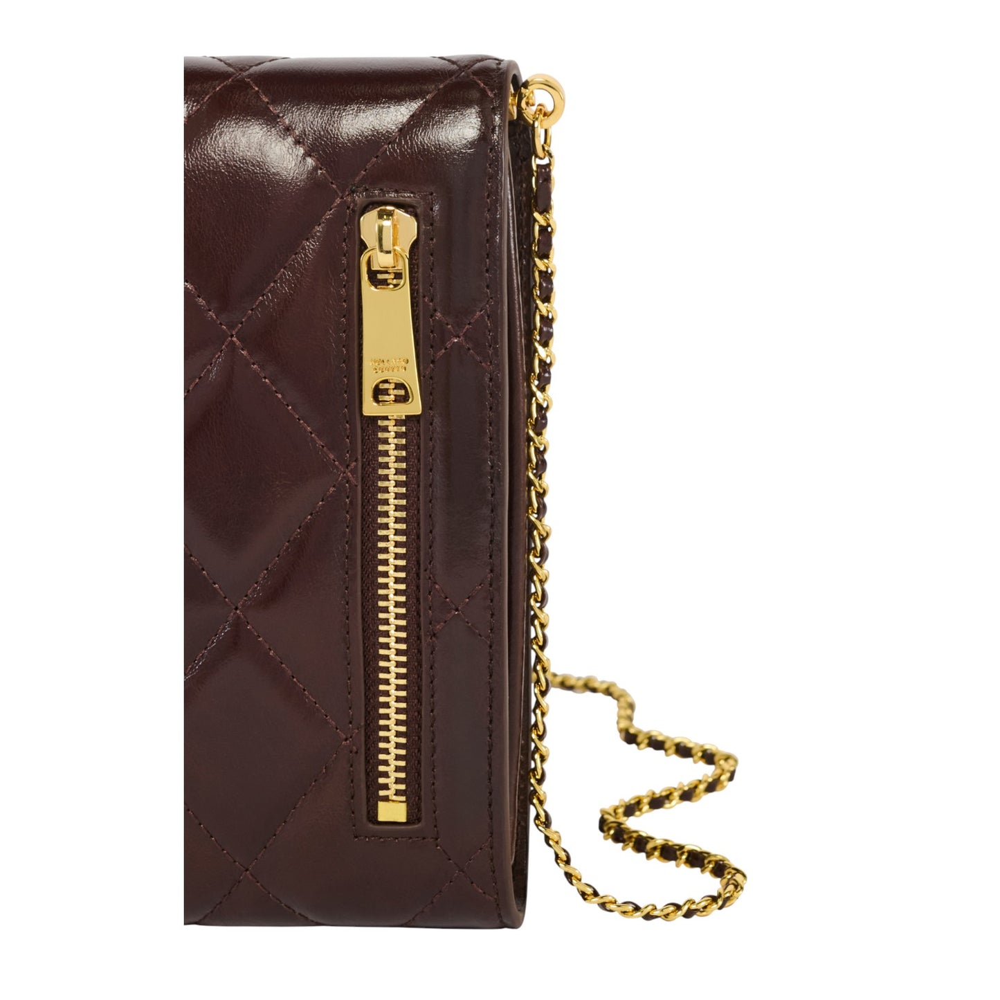 Holland Cooper Knightsbridge Quilted Phone Pouch Rich Chocolate Leather