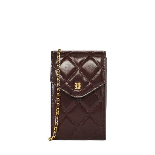 Holland Cooper Knightsbridge Quilted Phone Pouch Rich Chocolate Leather