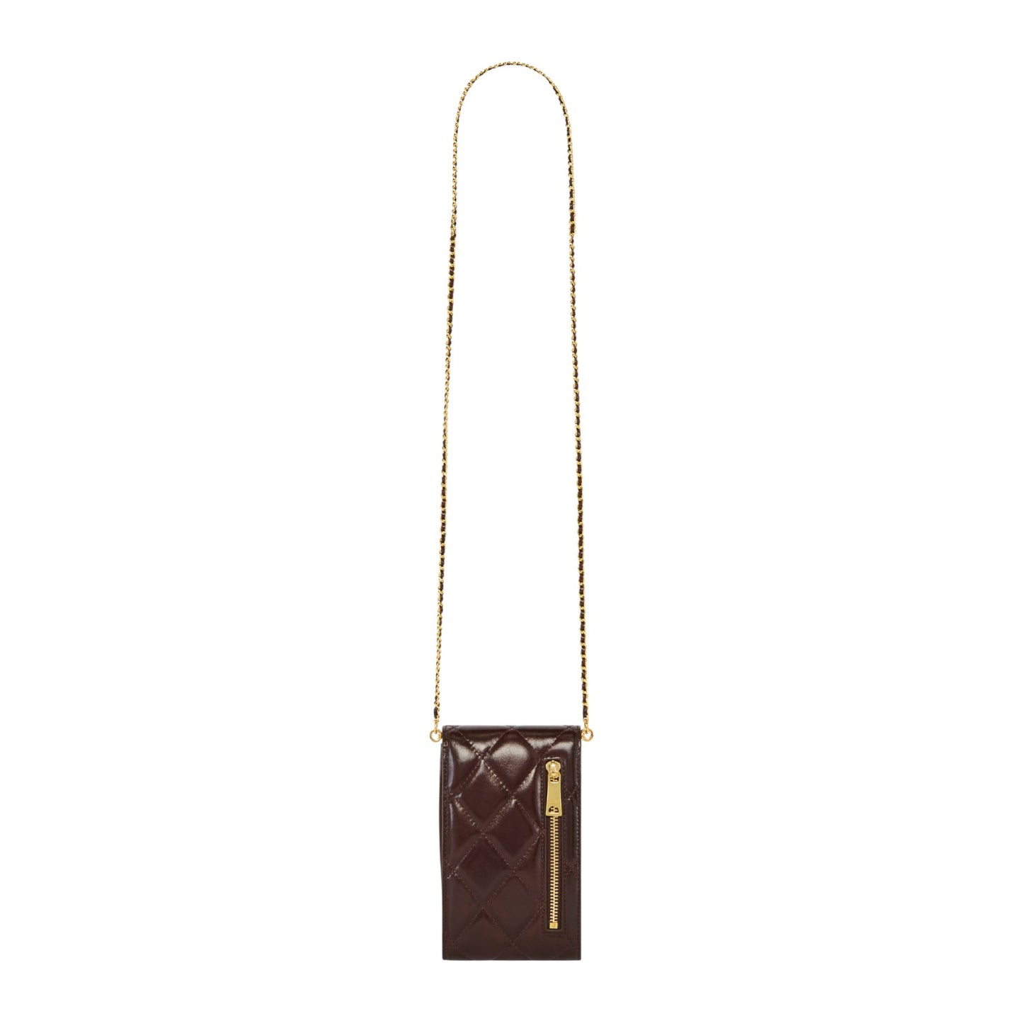 Holland Cooper Knightsbridge Quilted Phone Pouch Rich Chocolate Leather