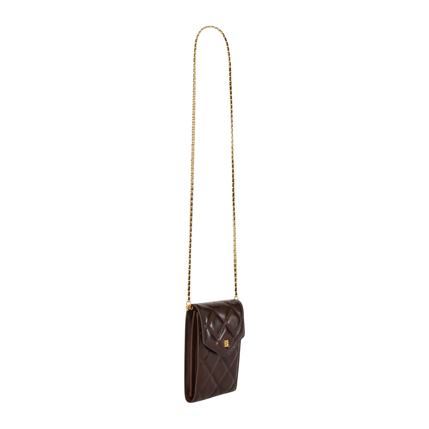 Holland Cooper Knightsbridge Quilted Phone Pouch Rich Chocolate Leather