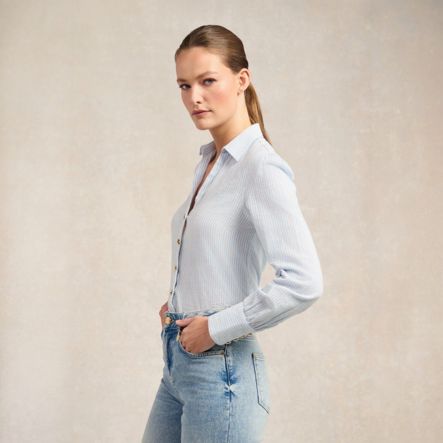 Holland Cooper Classic V-Neck Blouse Azure