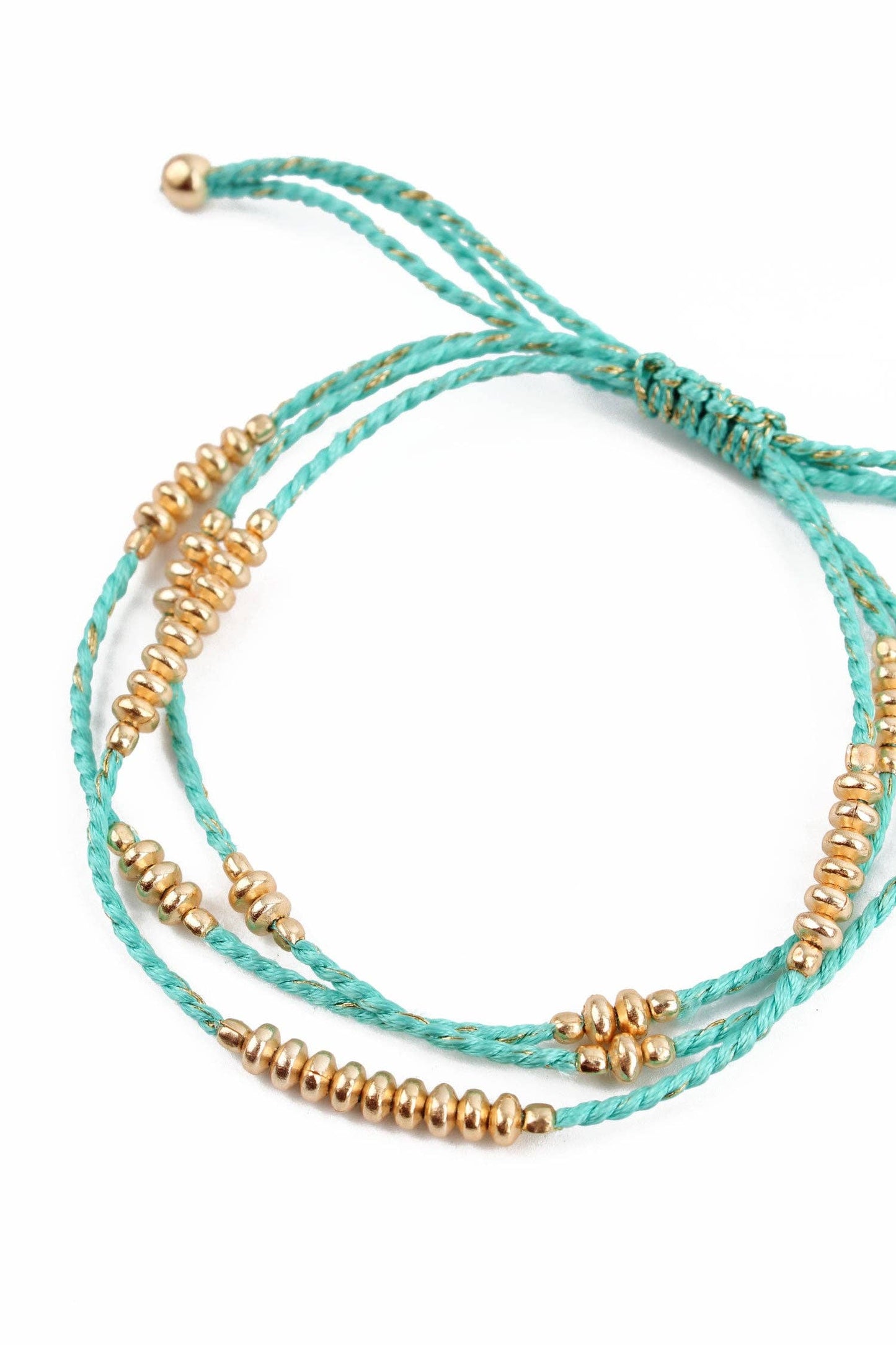 Turquoise Rope Gold Metal Bead Bracelet