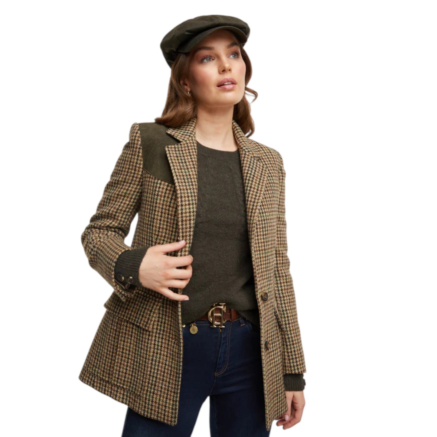 Holland Cooper Men's Baker Boy Tweed Cap Green Wax