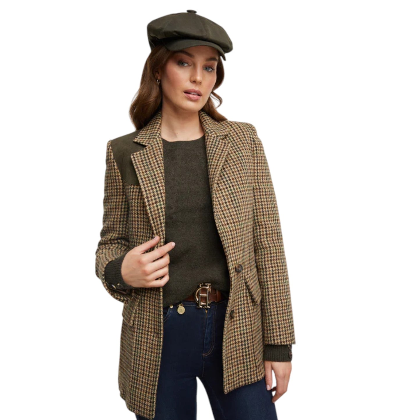 Holland Cooper Men's Baker Boy Tweed Cap Green Wax
