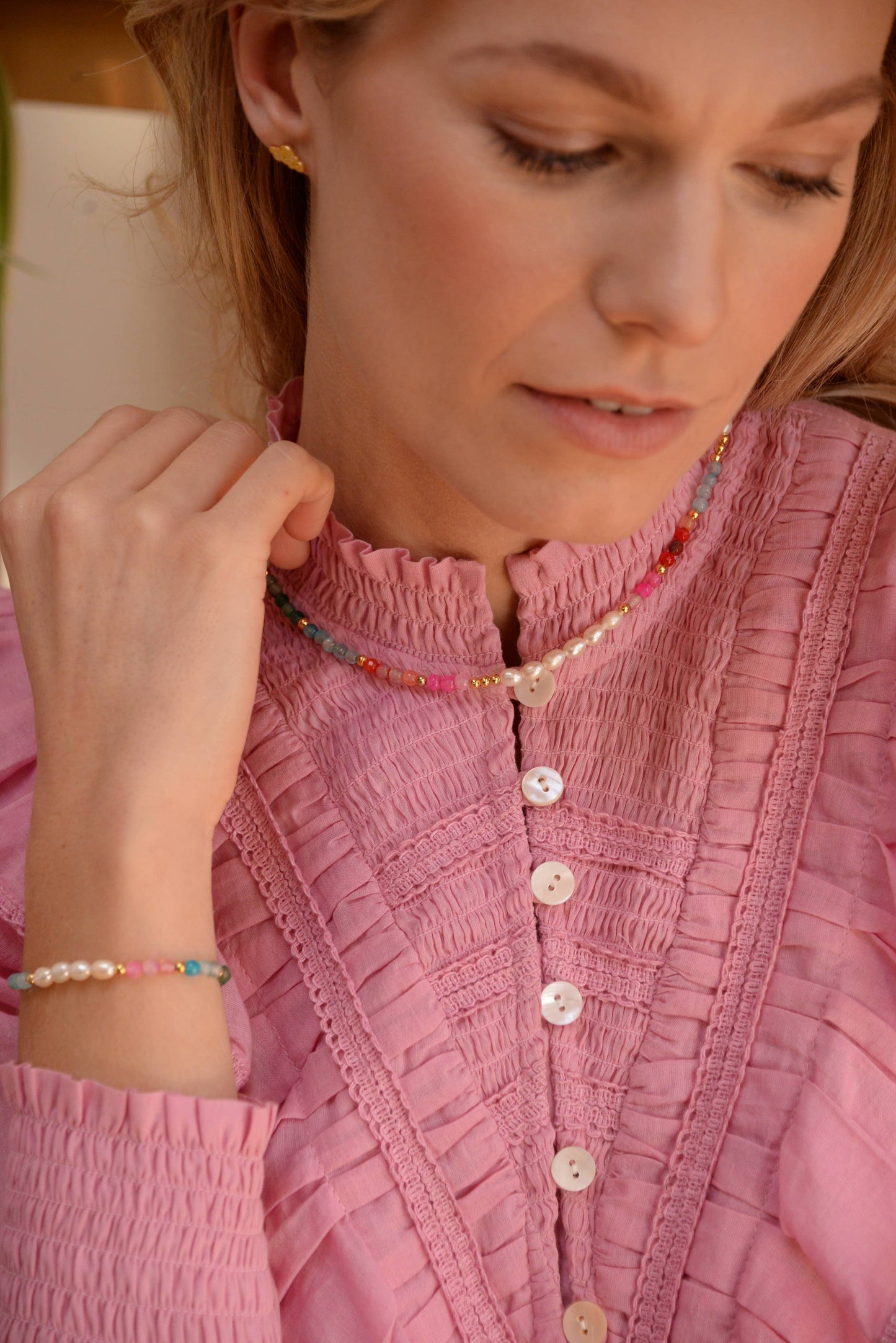 My Doris Pearl And Rainbow Bead Necklace