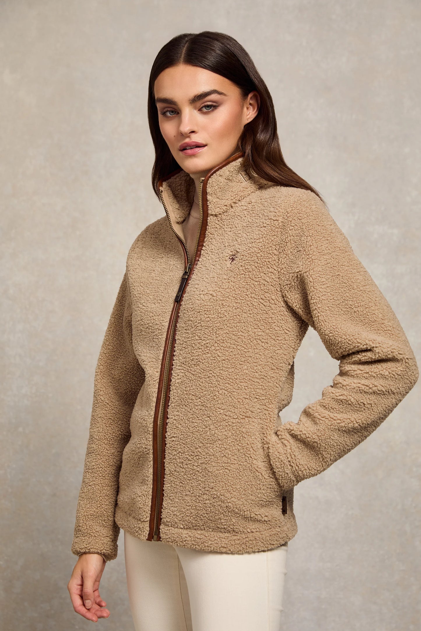Holland Cooper Country Fleece Jacket Natural Borg
