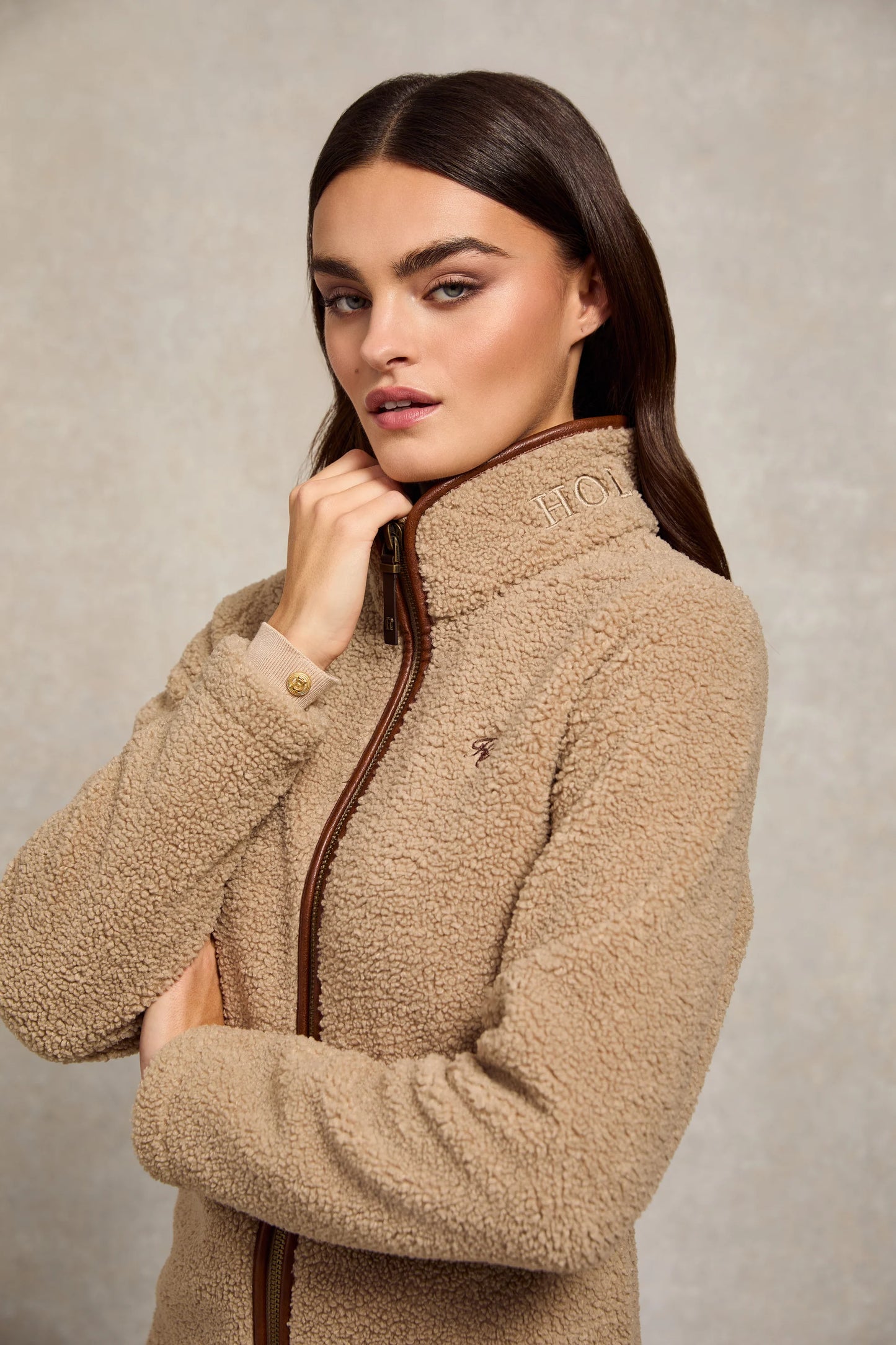 Holland Cooper Country Fleece Jacket Natural Borg