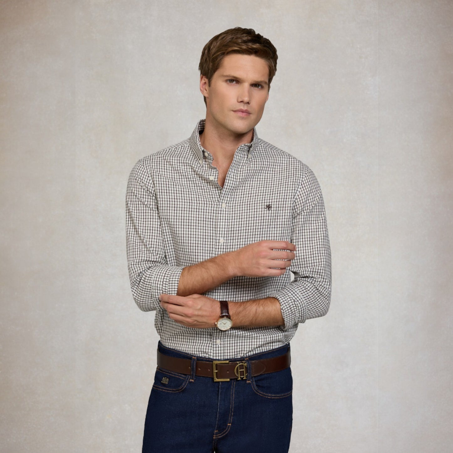 Holland Cooper Men's Classic Woven Button Down Cheltenham Check Green
