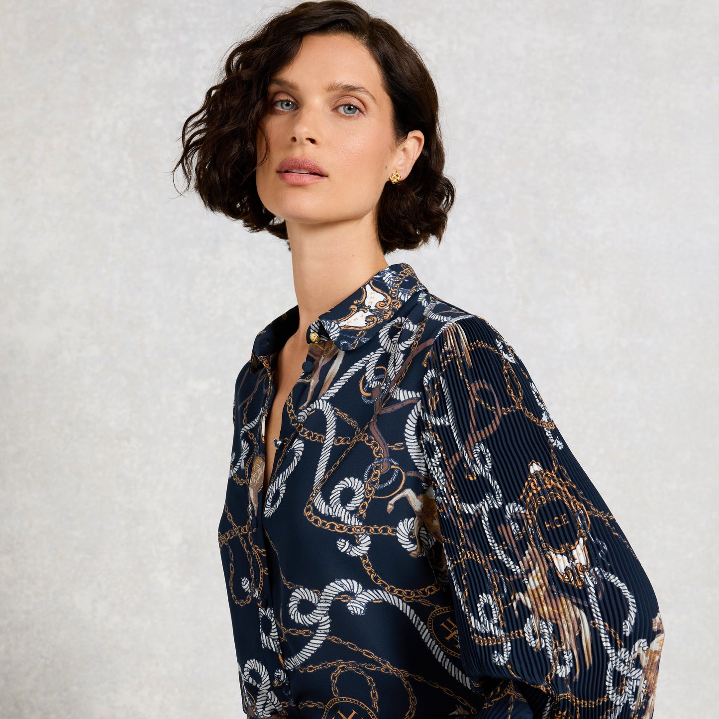 Holland Cooper Beau Shirt Navy Horse Print