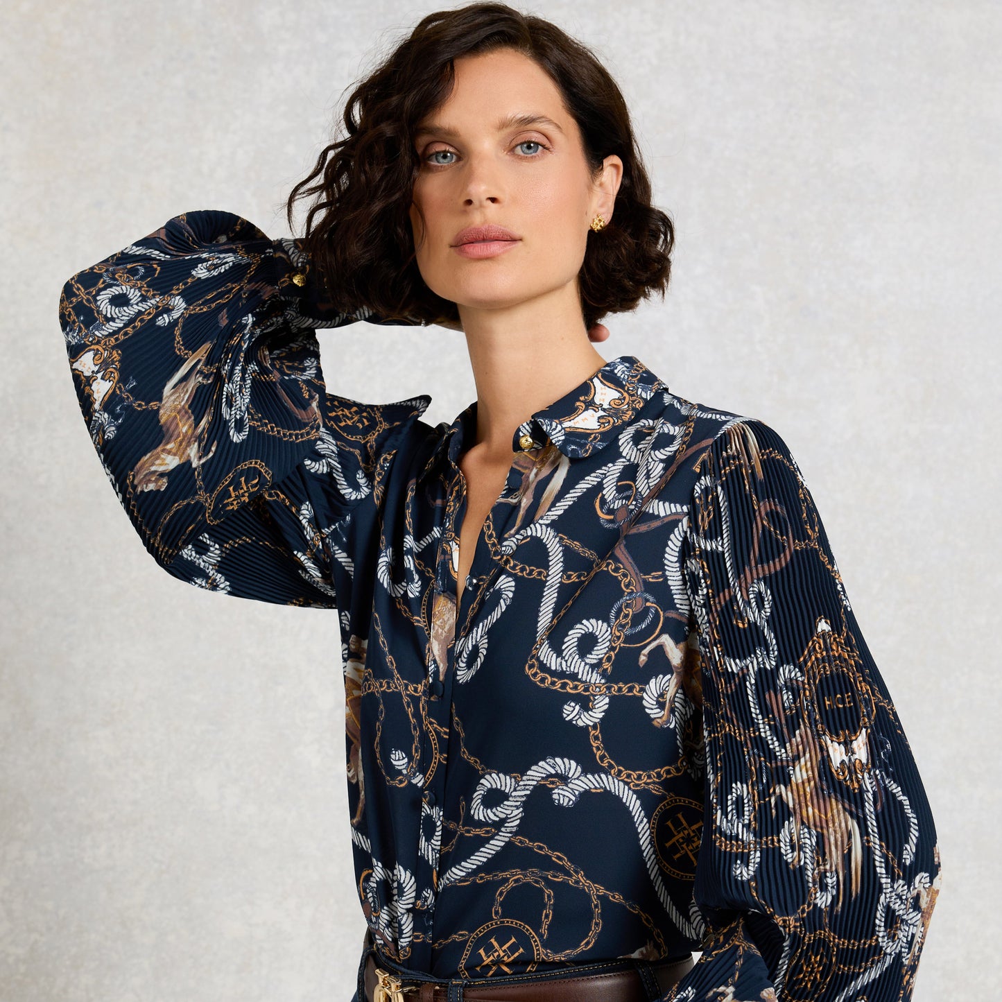 Holland Cooper Beau Shirt Navy Horse Print