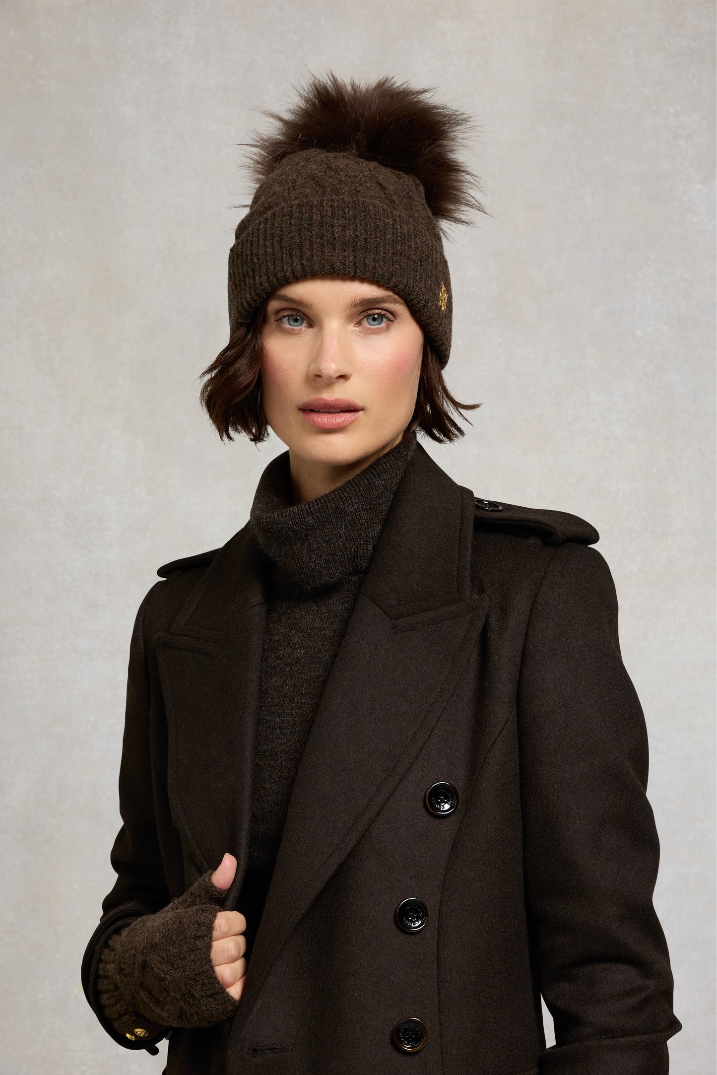 Holland Cooper Sloane Cable Bobble Hat Chocolate