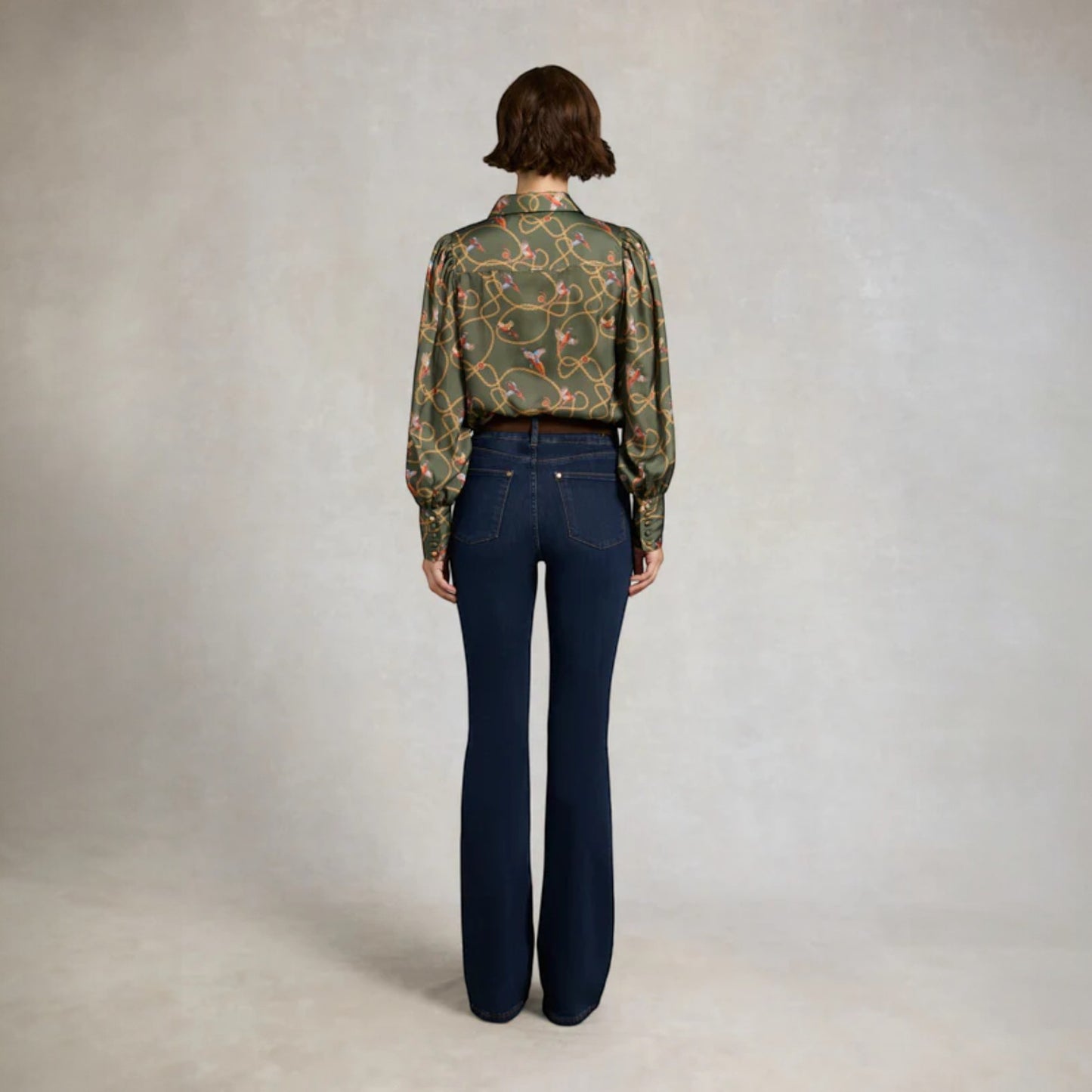 Holland Cooper Isla Satin Shirt Khaki Pheasant