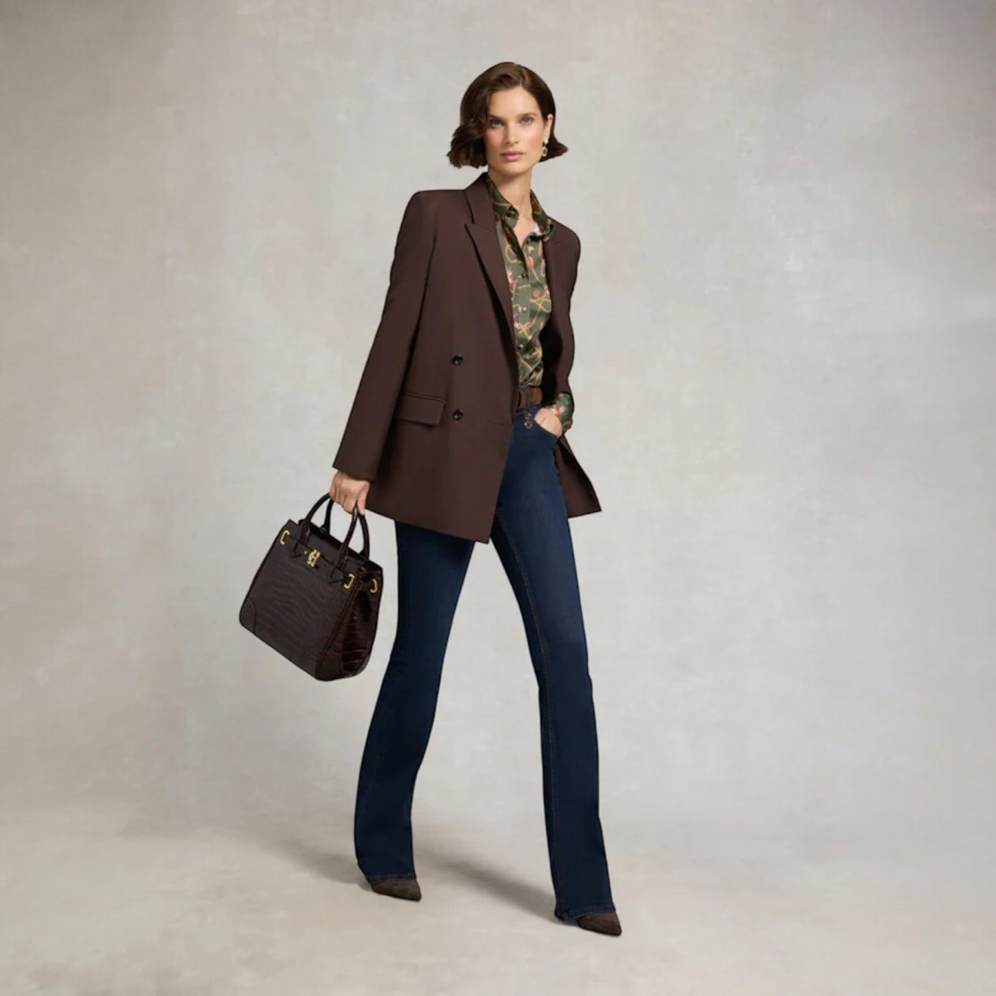 Holland Cooper Isla Satin Shirt Khaki Pheasant