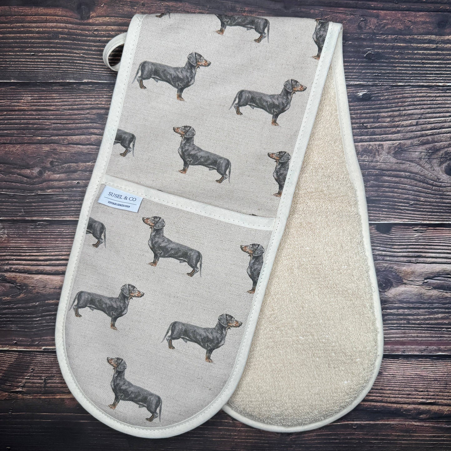 Susel & Co Dachshund - Linen Double Oven Gloves