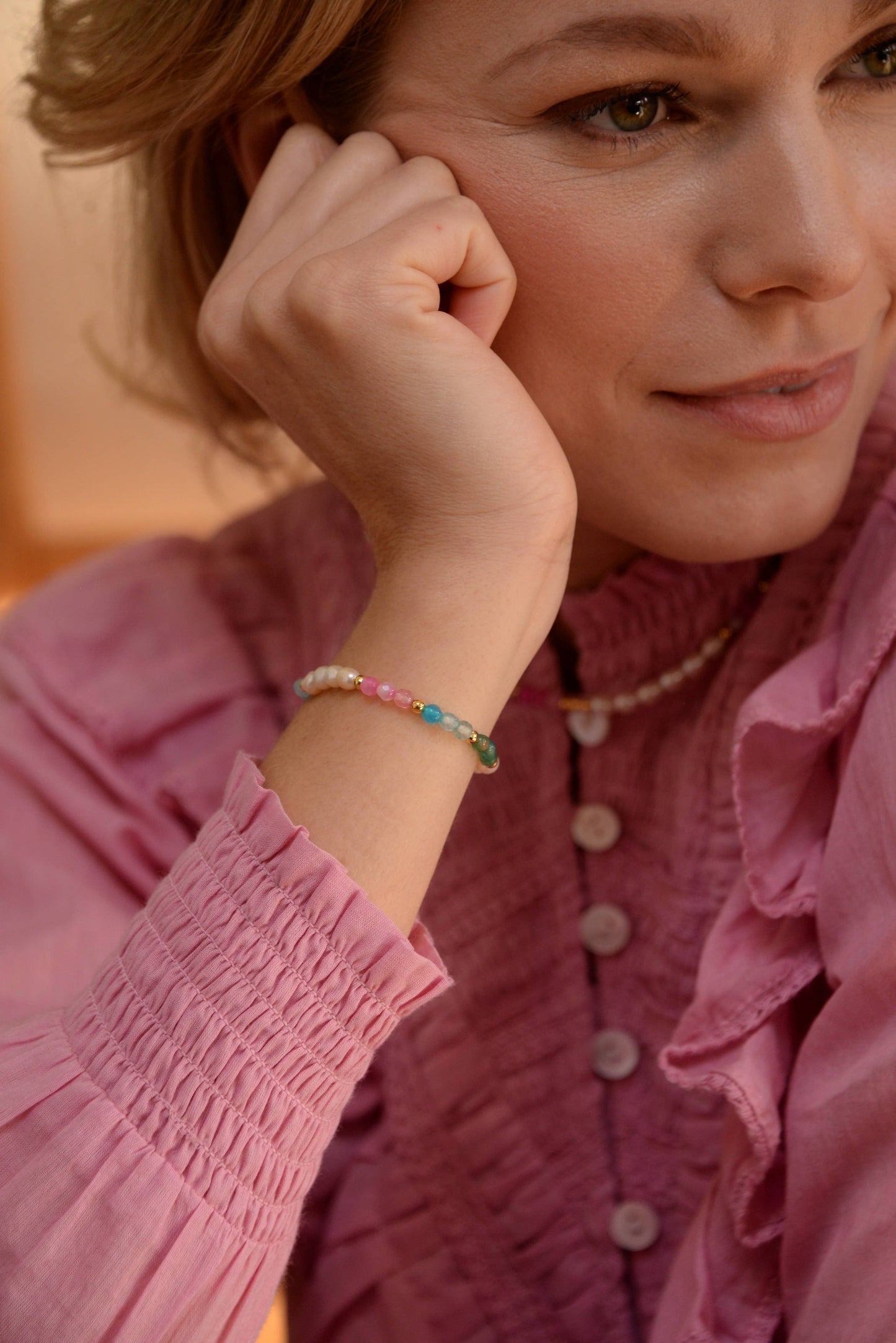 My Doris Pearl And Rainbow Bead Bracelet