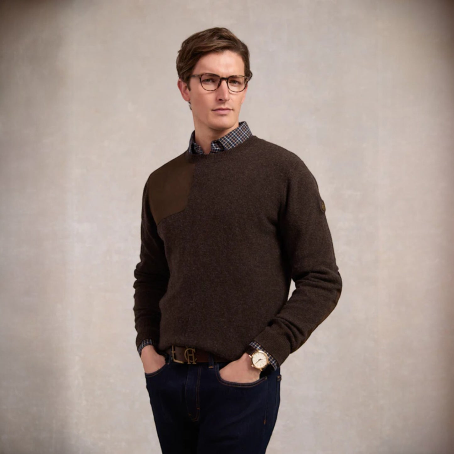 Holland Cooper Men's Country Crew Neck Knit Chocolate