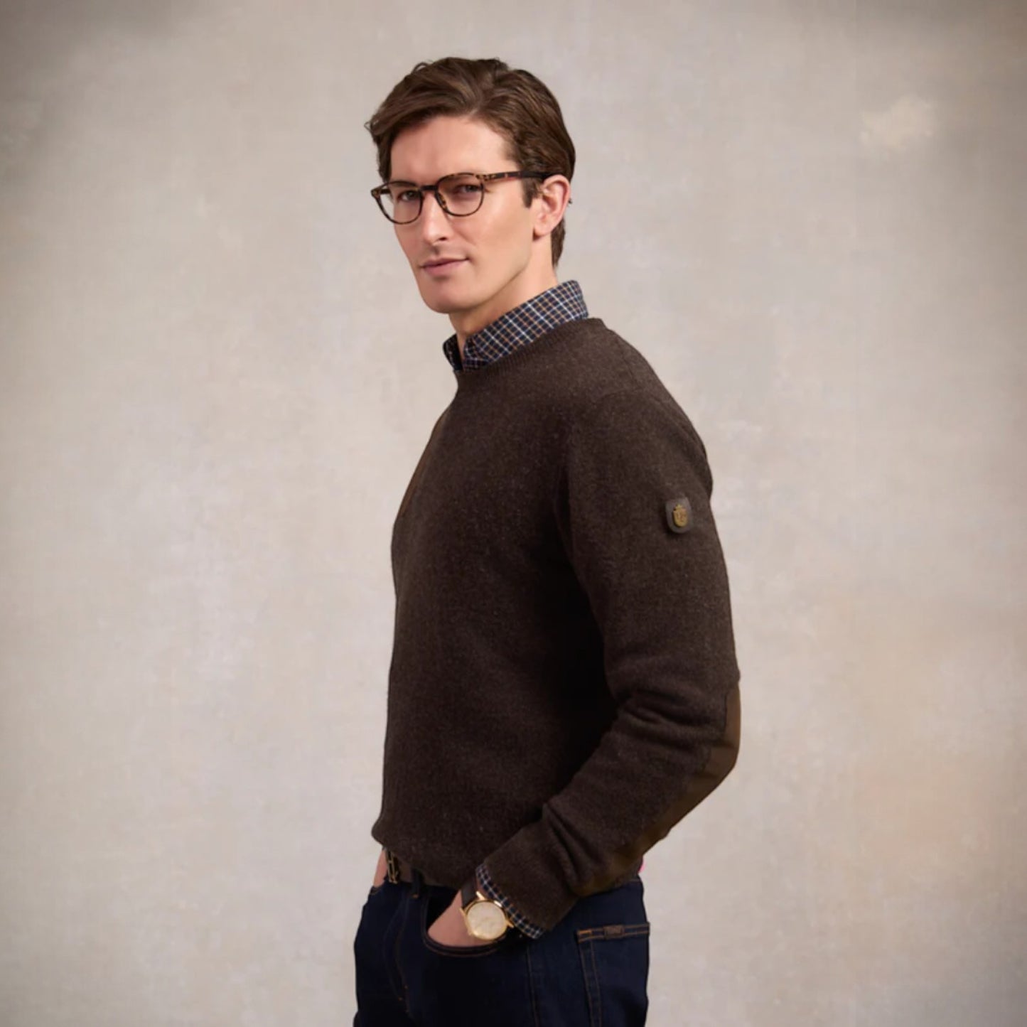 Holland Cooper Men's Country Crew Neck Knit Chocolate