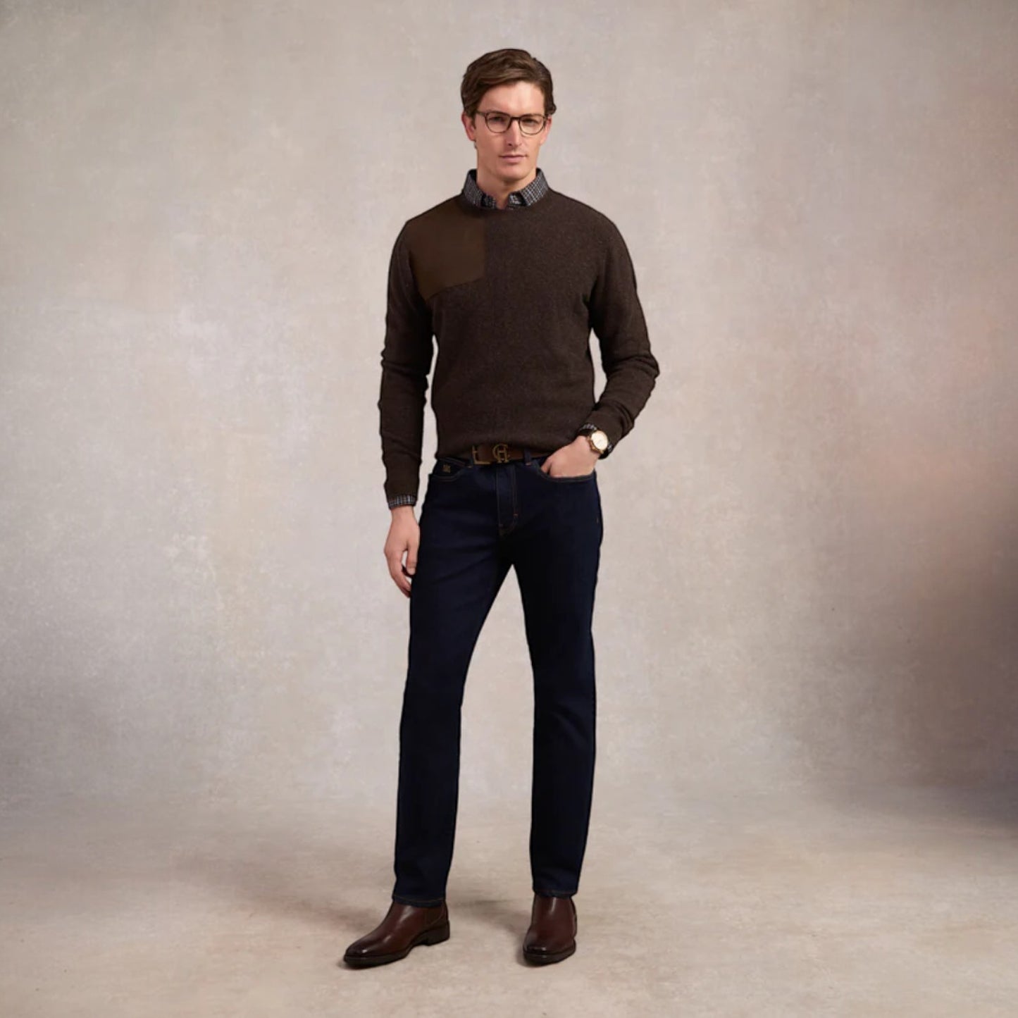 Holland Cooper Men's Country Crew Neck Knit Chocolate