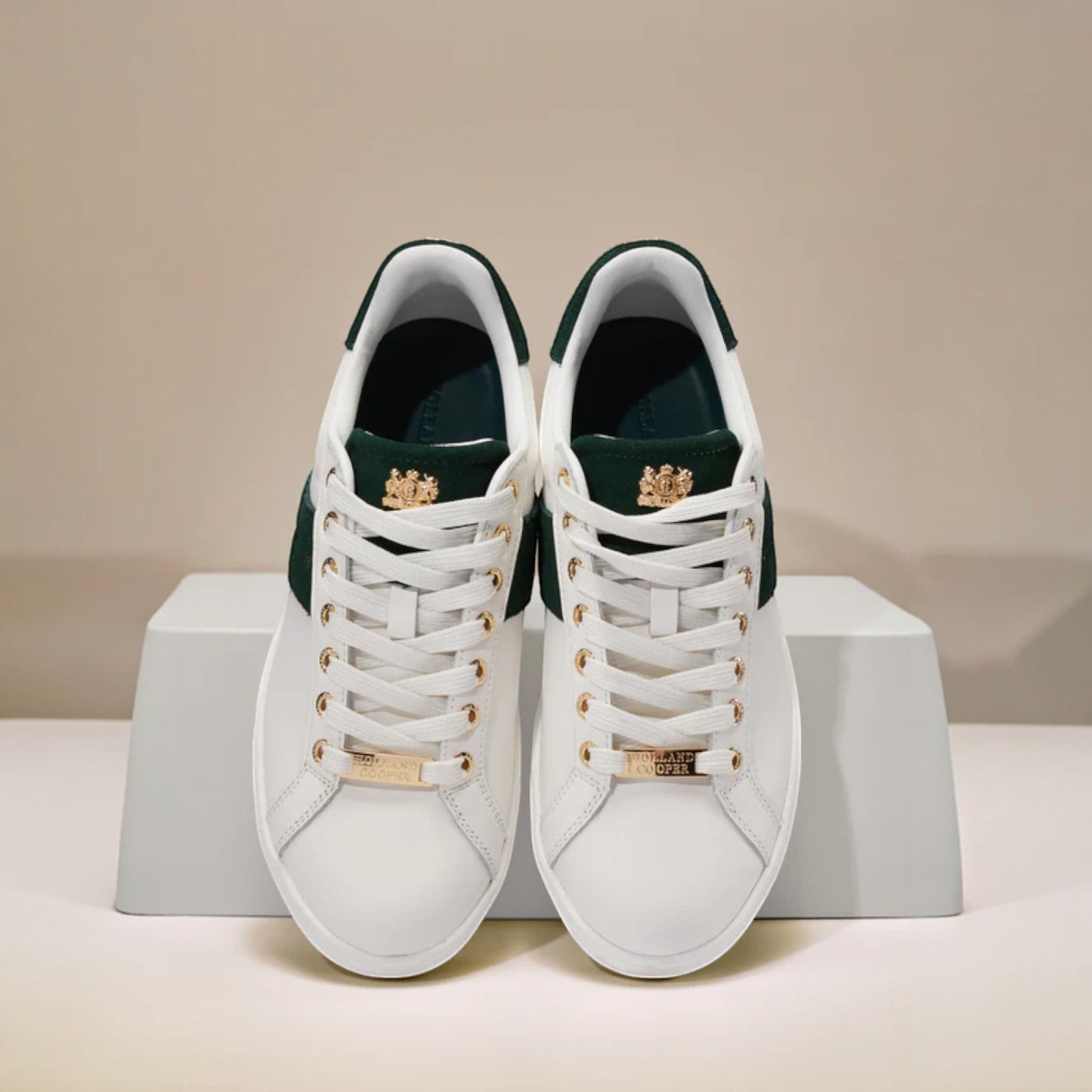 Holland Cooper Knightsbridge Court Trainers White Racing Green