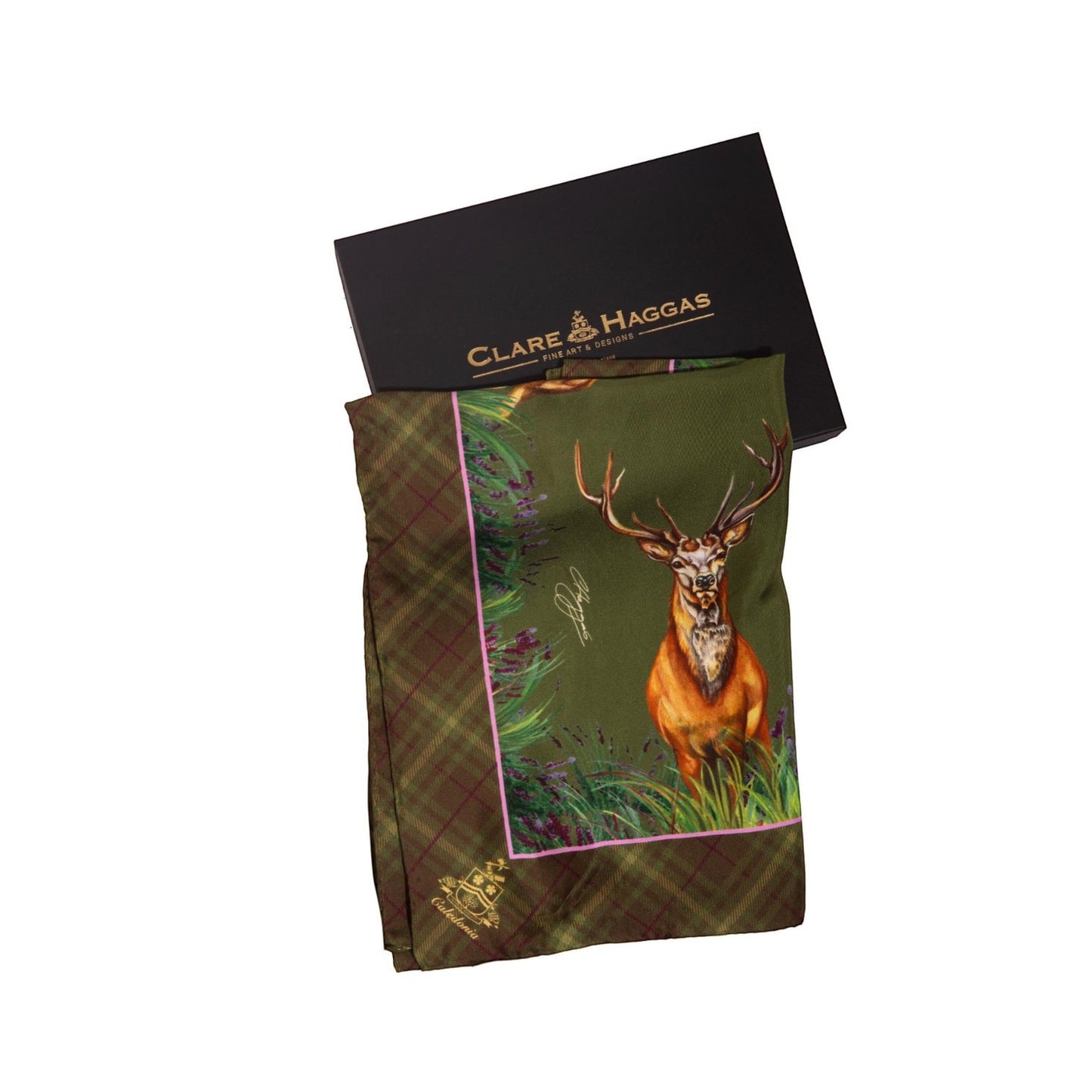 Clare Haggas Caledonia Classic Silk Scarf Moss Green