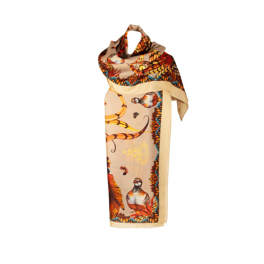 Clare Haggas Heads or Tails Toffee Gold Wool Silk Wrap Scarf