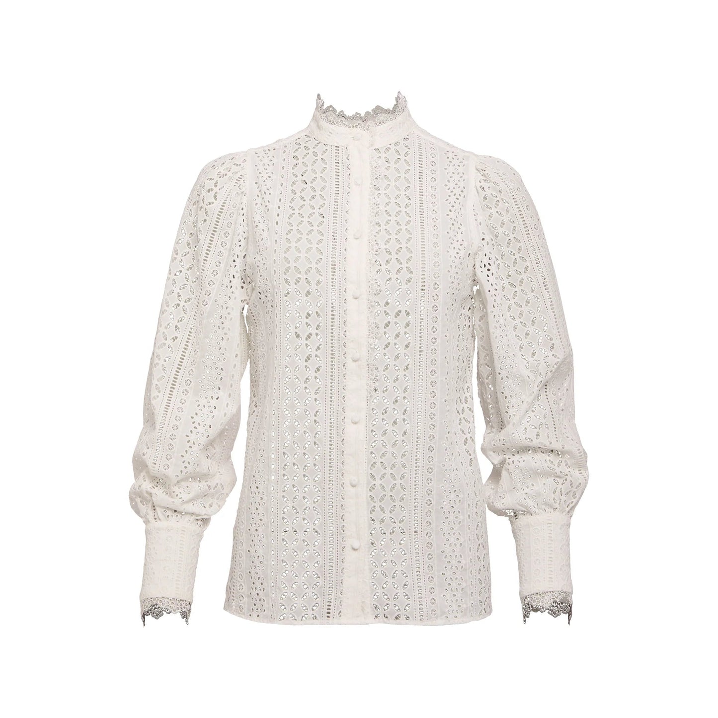 Holland Cooper Collarless Broderie Shirt White