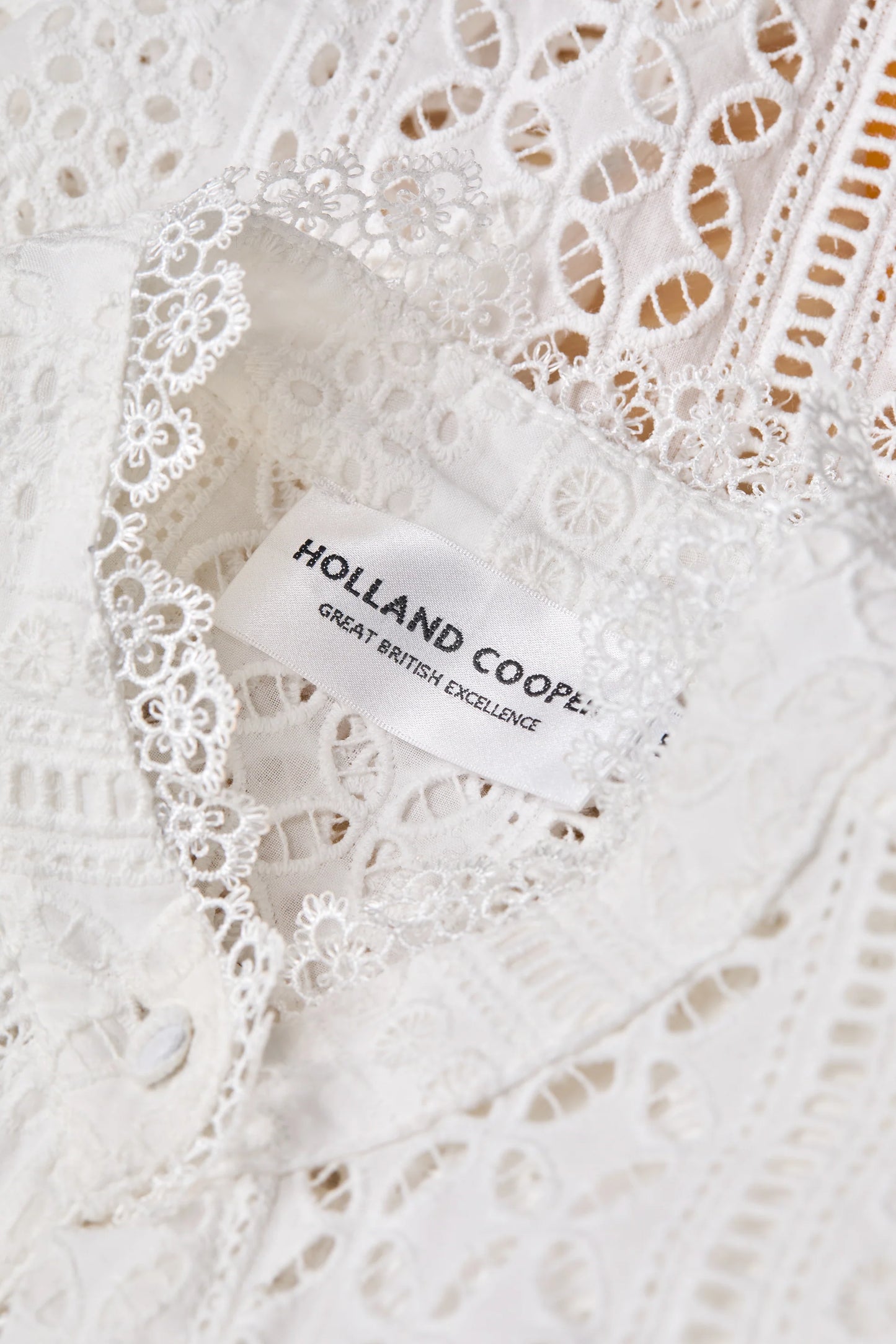 Holland Cooper Collarless Broderie Shirt White