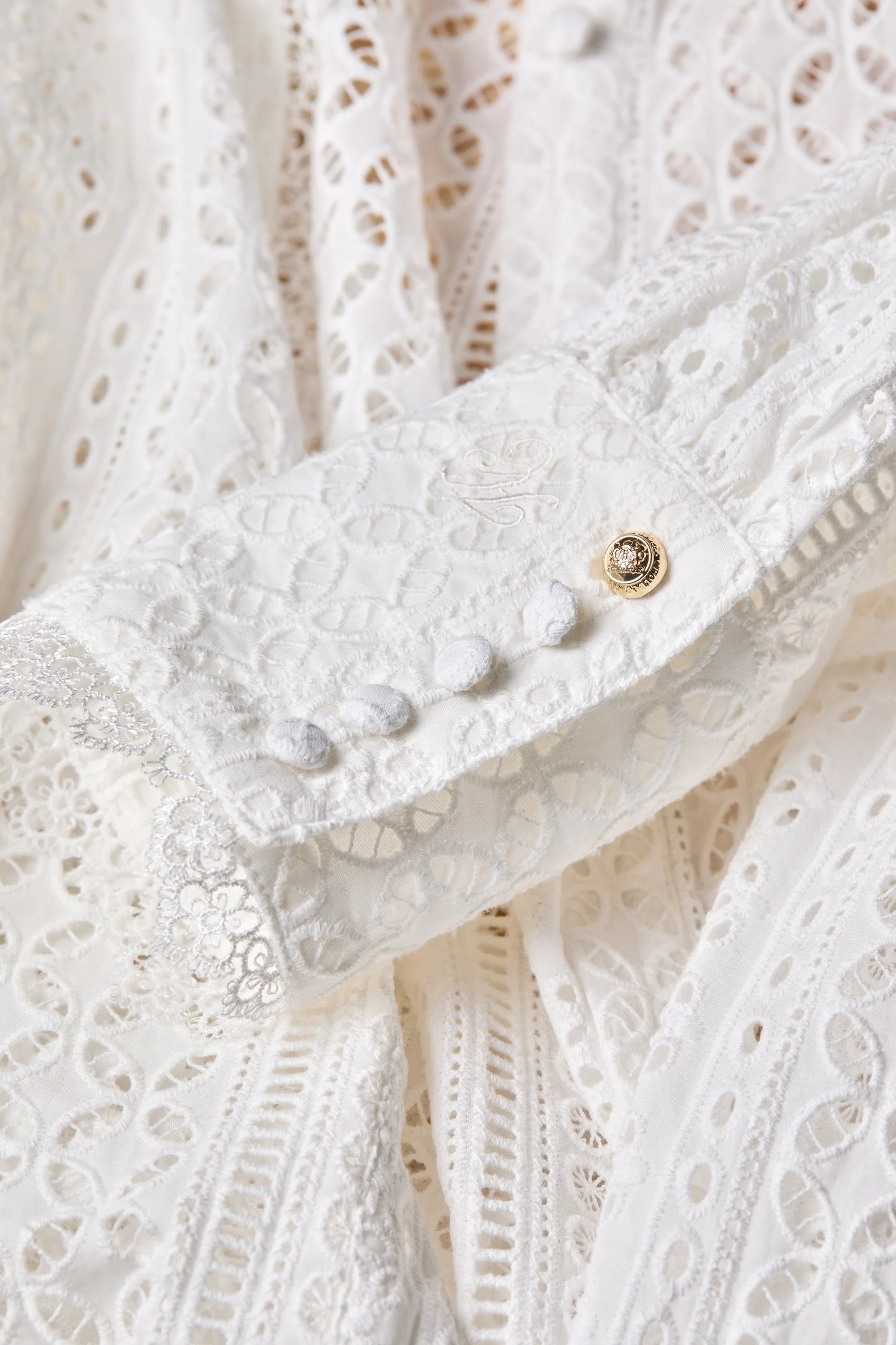Holland Cooper Collarless Broderie Shirt White