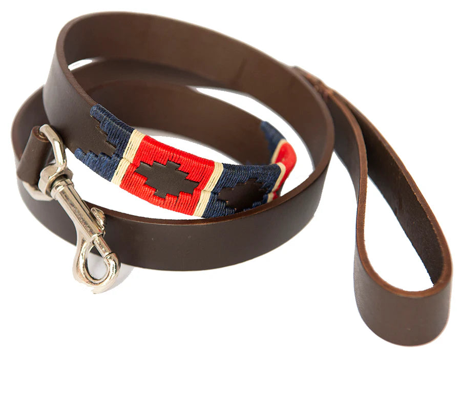Pioneros Dog Lead Red/Navy/Cream Stripe 1