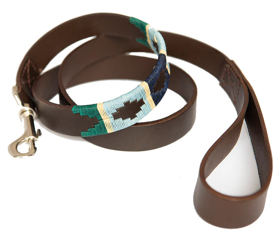 Pioneros Dog Lead Green/Pale Blue/Navy/Cream Stripe