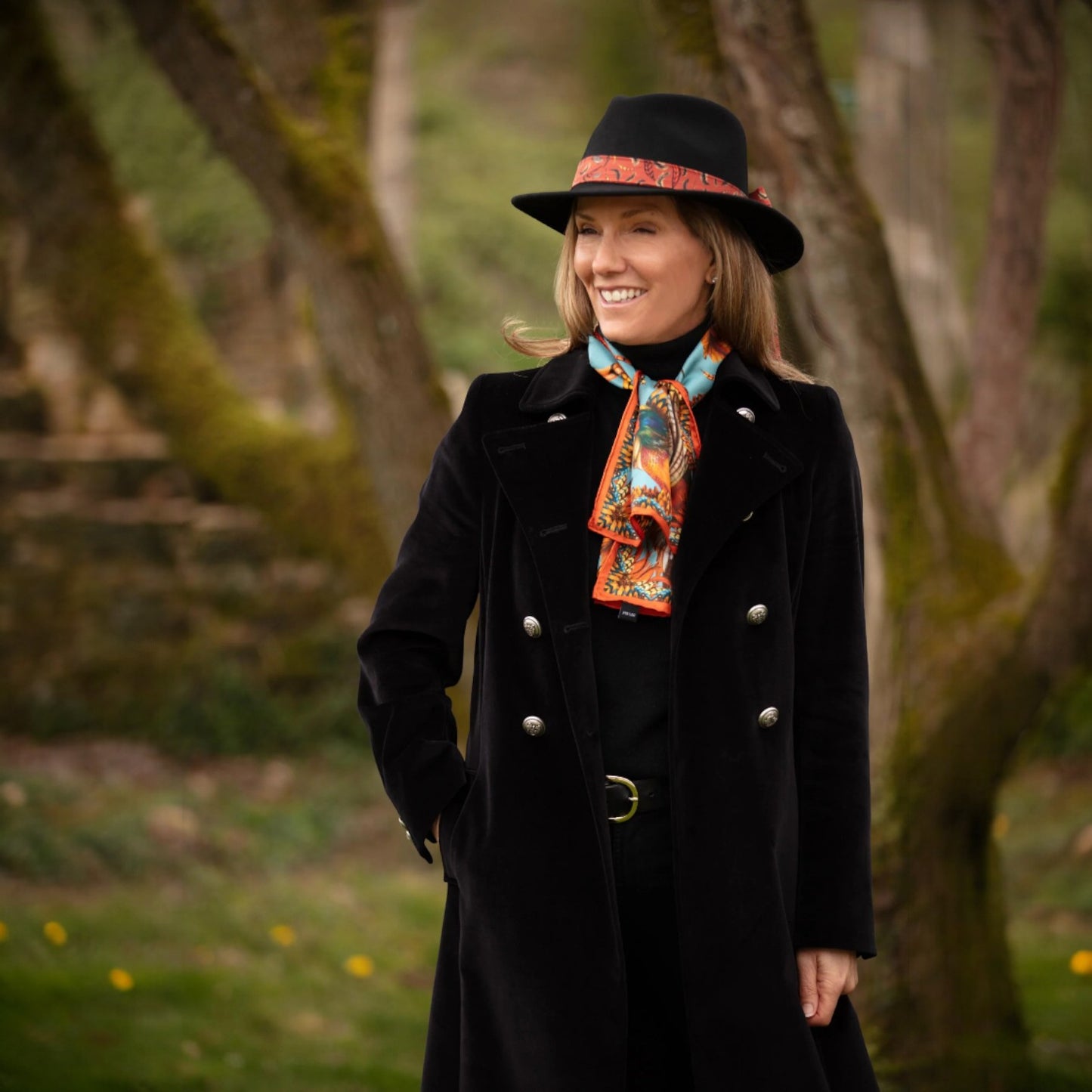 Clare Haggas Heads Or Tails Duck Egg Blue Narrow Silk Scarf