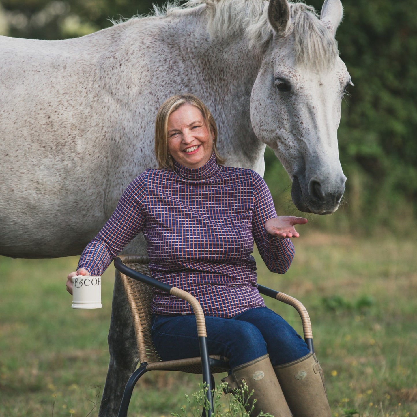 Ginger & Jardine Cosy Roll Neck Navy and Orange