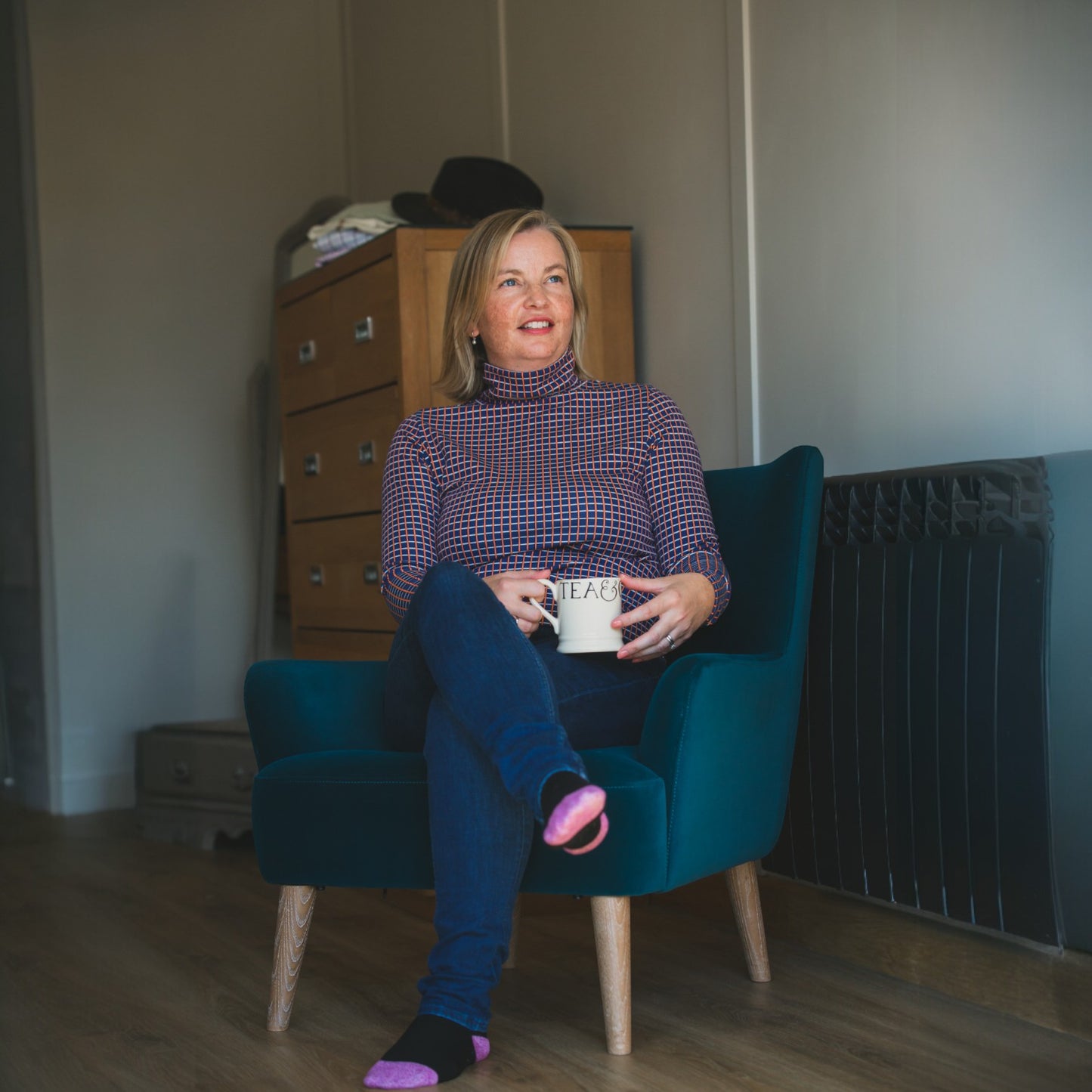 Ginger & Jardine Cosy Roll Neck Navy and Orange