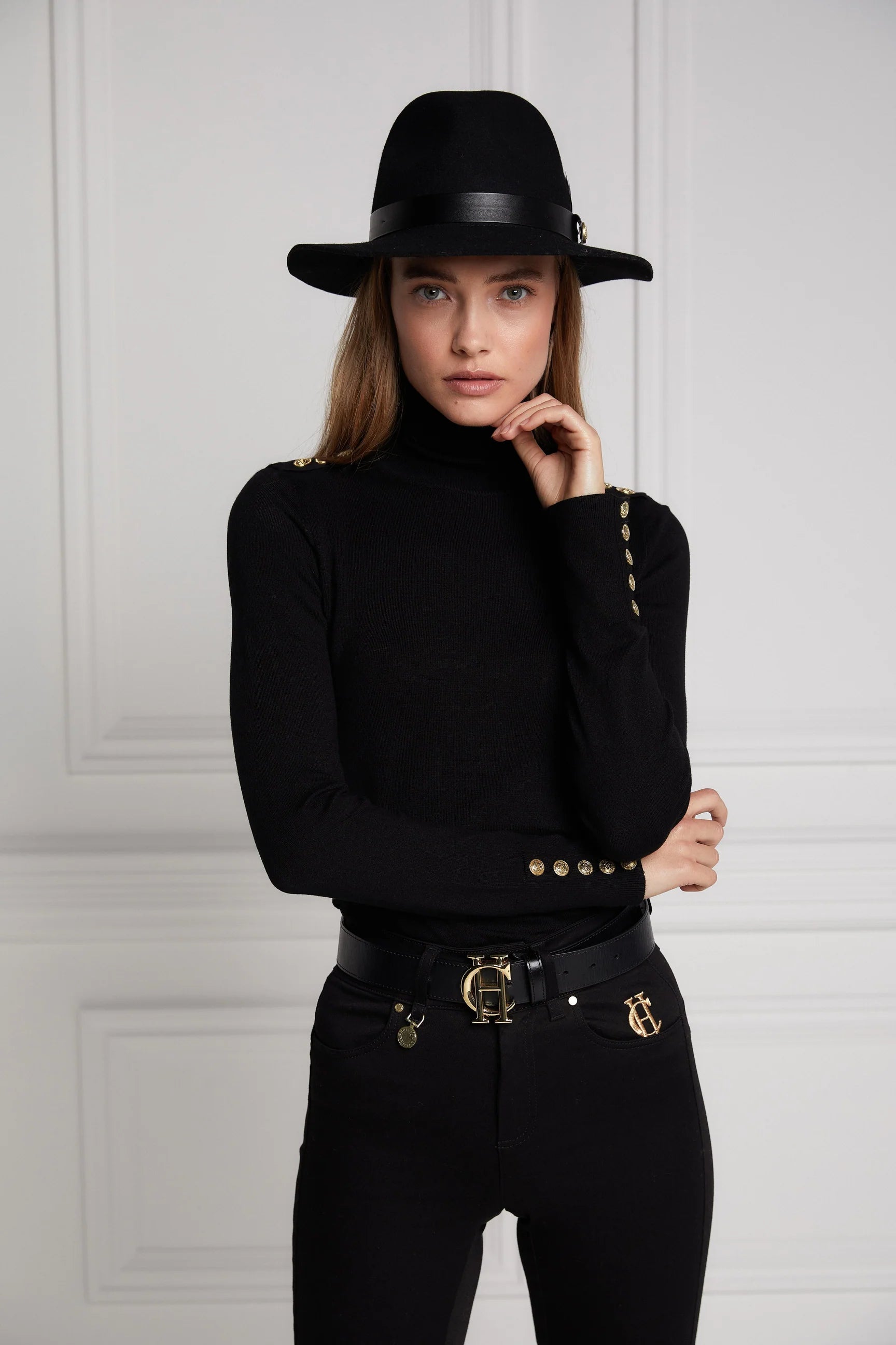 Holland Cooper Buttoned Knit Roll Neck Black