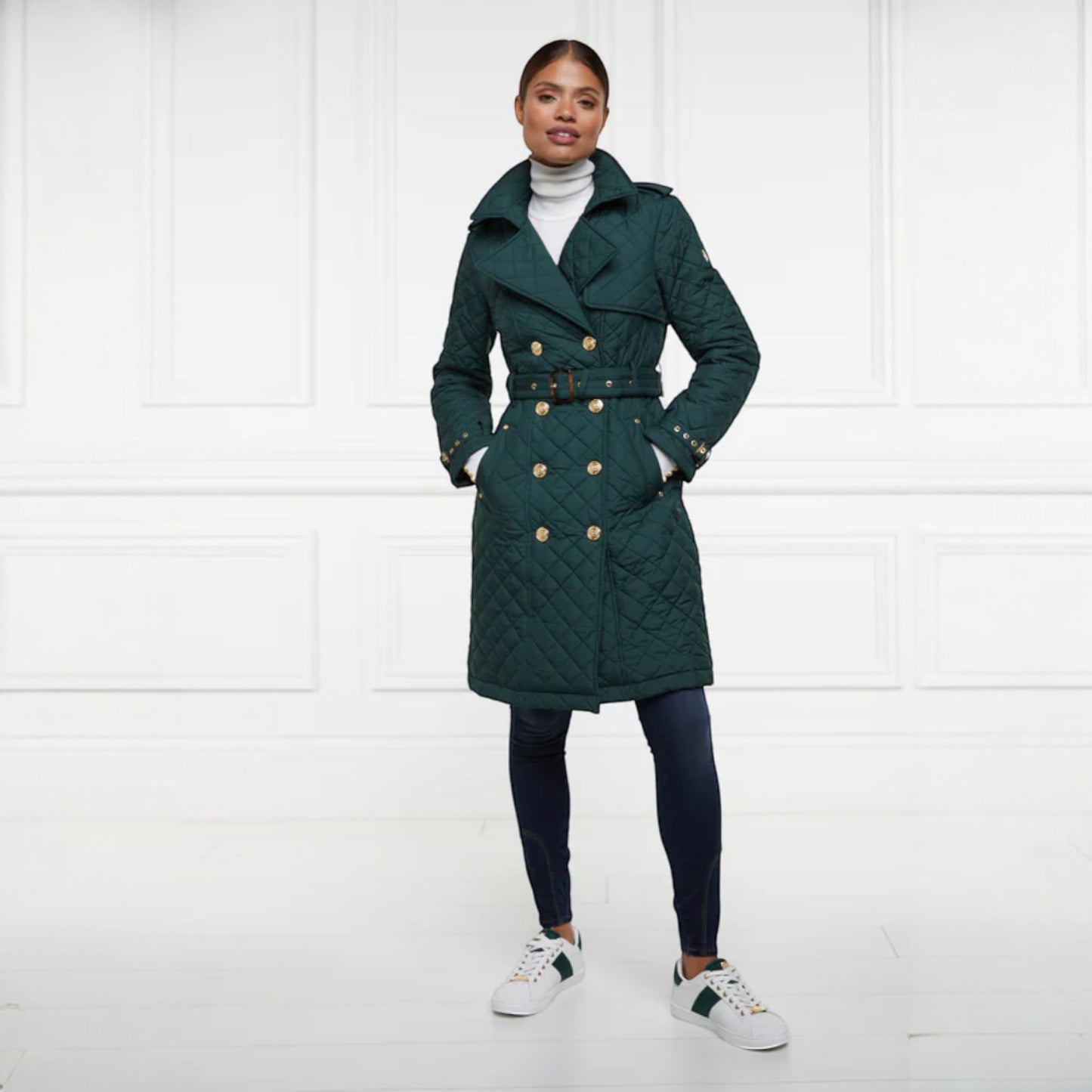 Holland Cooper Knightsbridge Court Trainers White Racing Green
