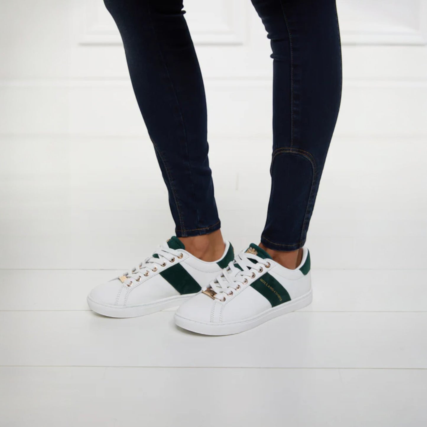 Holland Cooper Knightsbridge Court Trainers White Racing Green