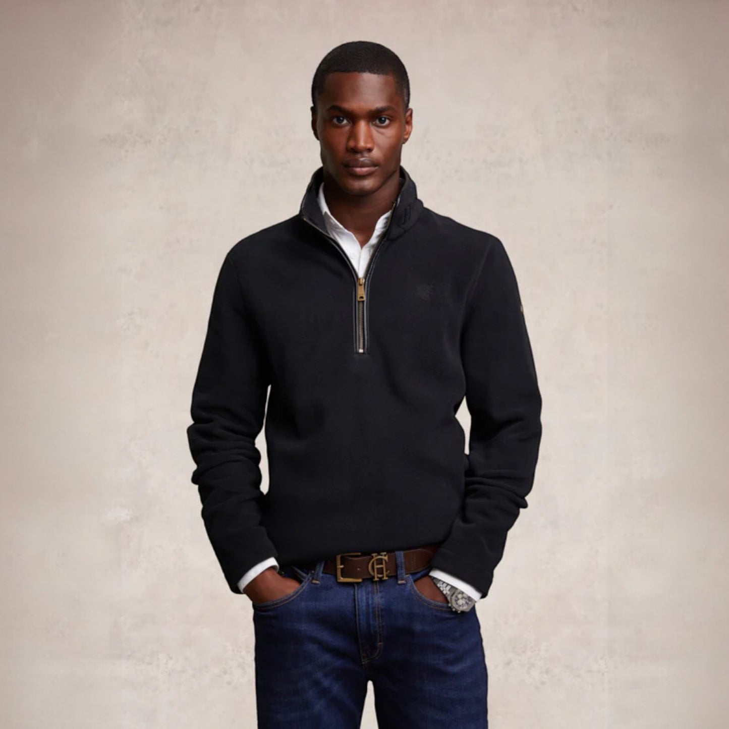 Holland Cooper Men's Country Fleece Quarter Zip Black