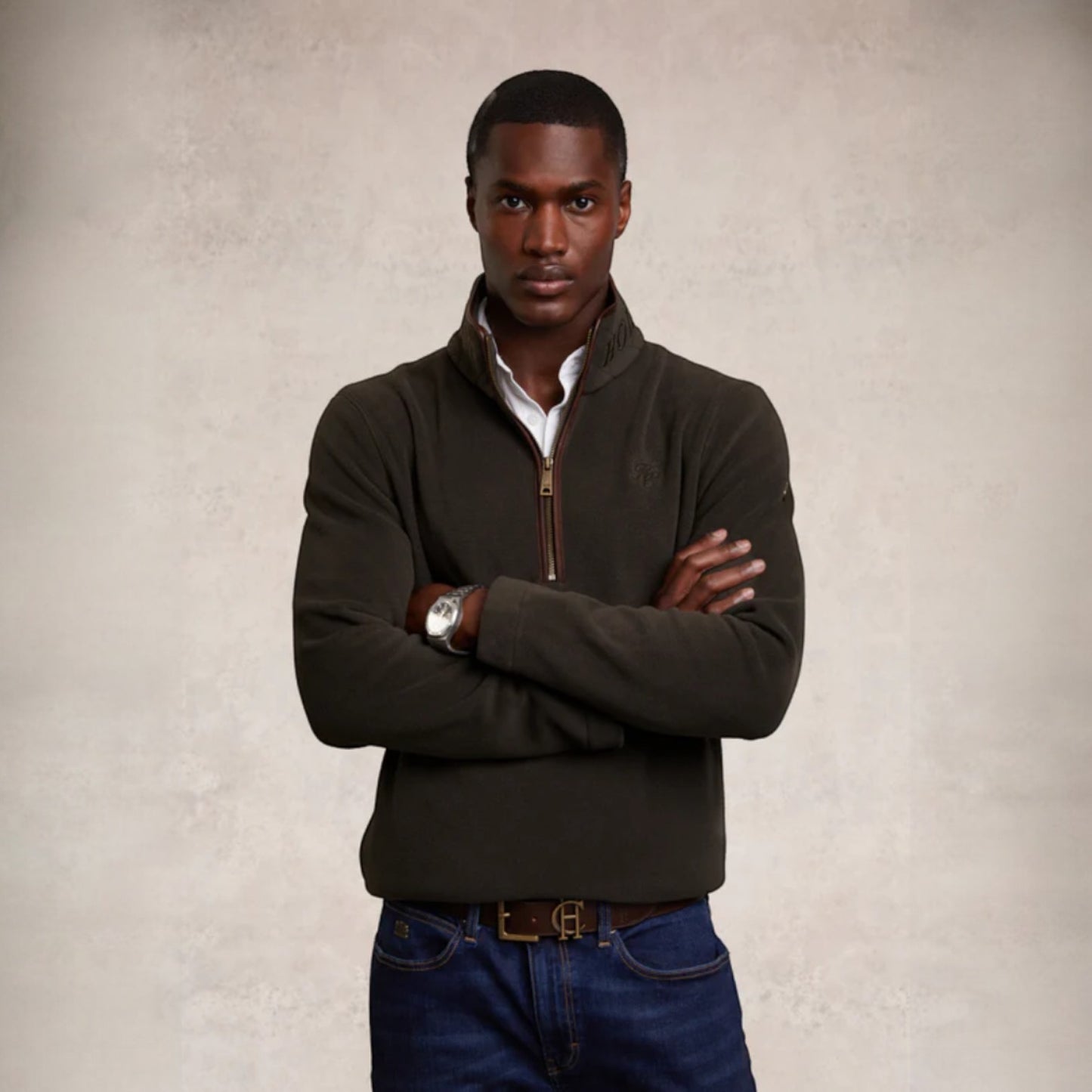 Holland Cooper Men's Country Fleece Quarter Zip Khaki
