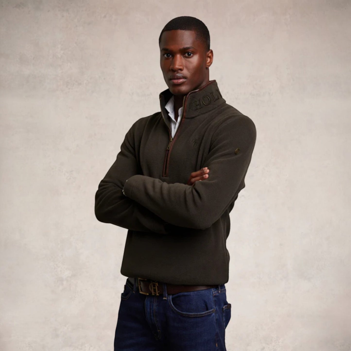 Holland Cooper Men's Country Fleece Quarter Zip Khaki