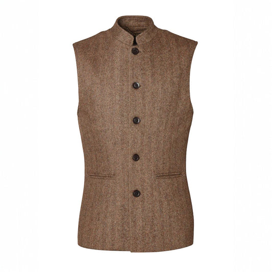 Holland Cooper Men's Nehru Gilet Brown Herringbone