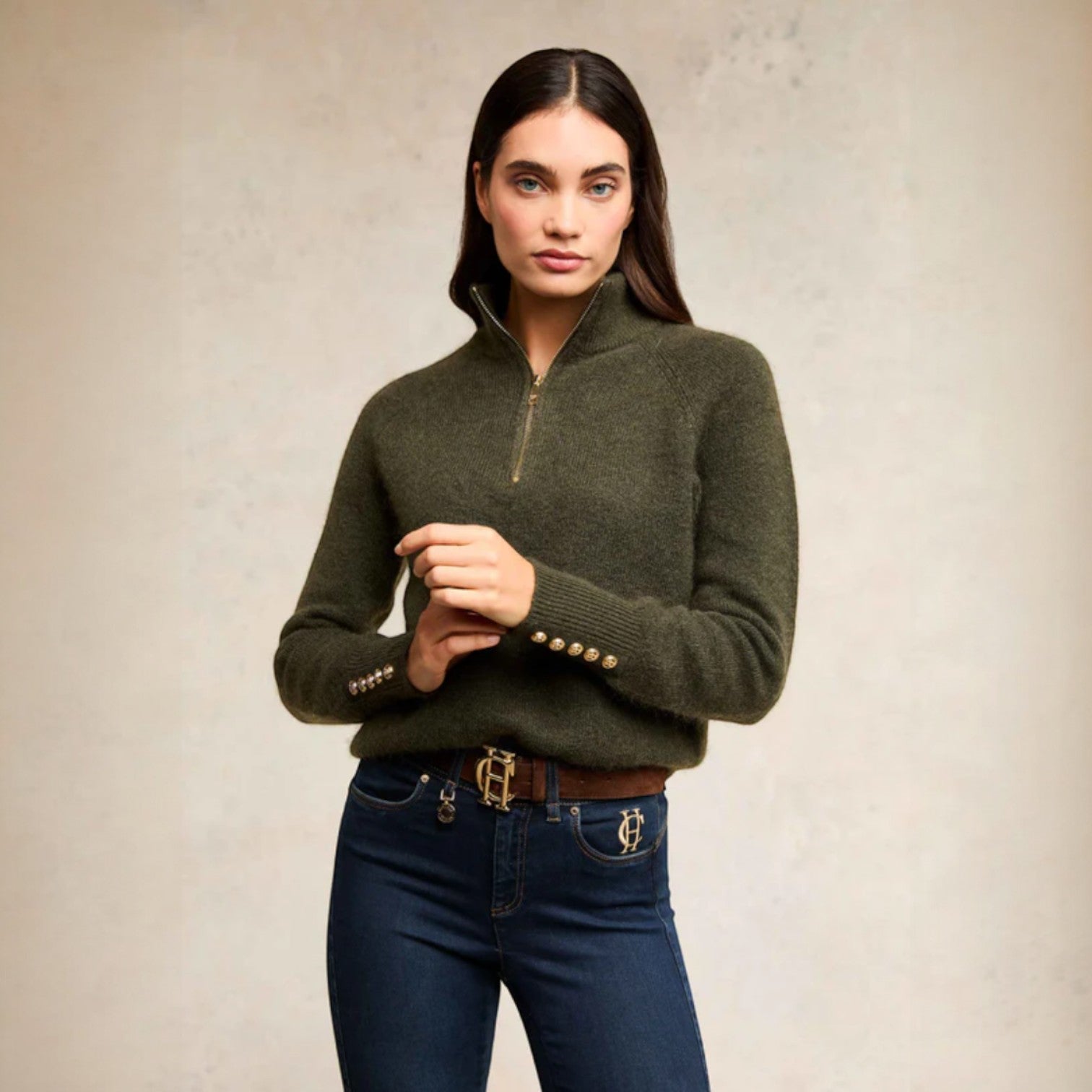 Holland Cooper Tori Quarter Zip Knit Forest Green