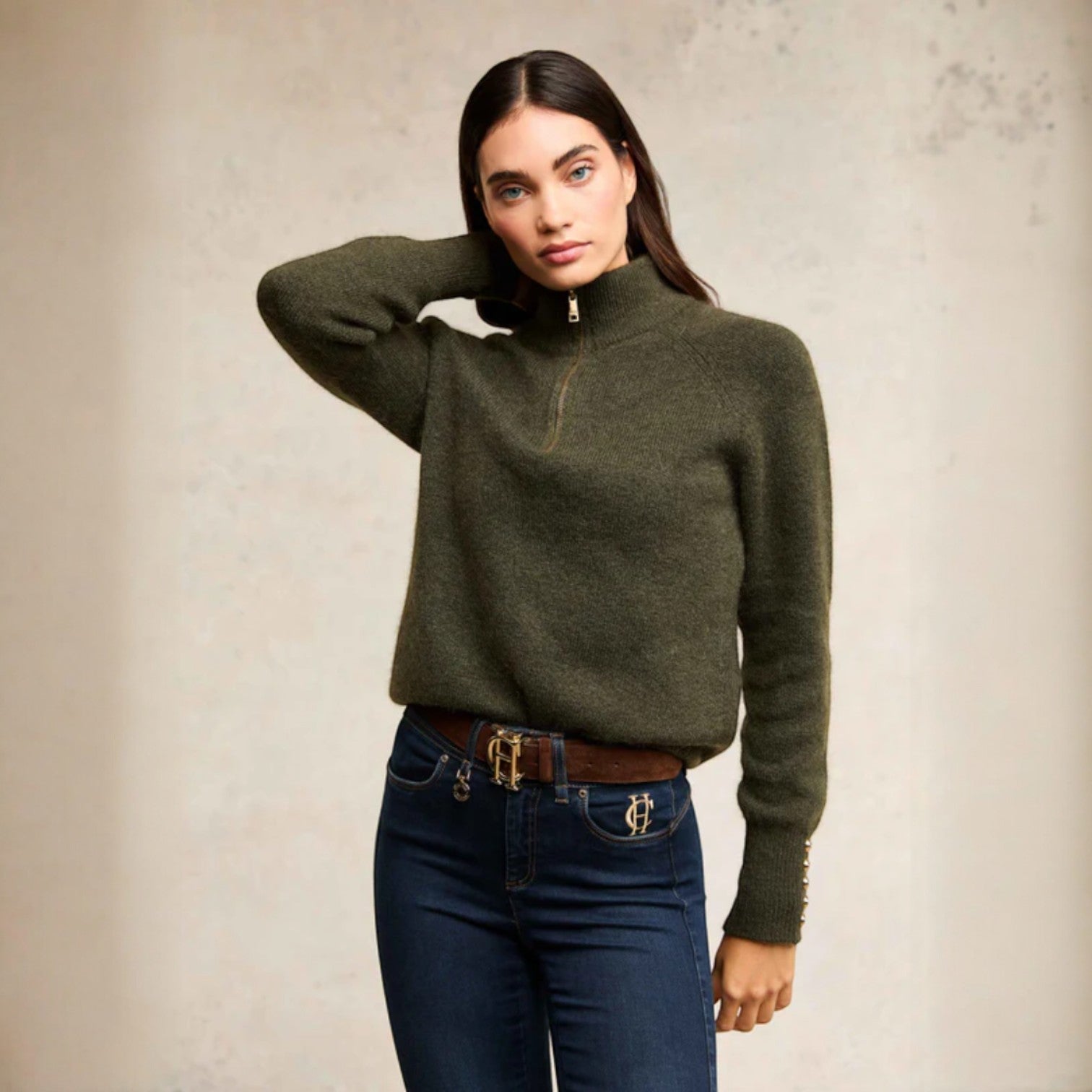 Holland Cooper Tori Quarter Zip Knit Forest Green