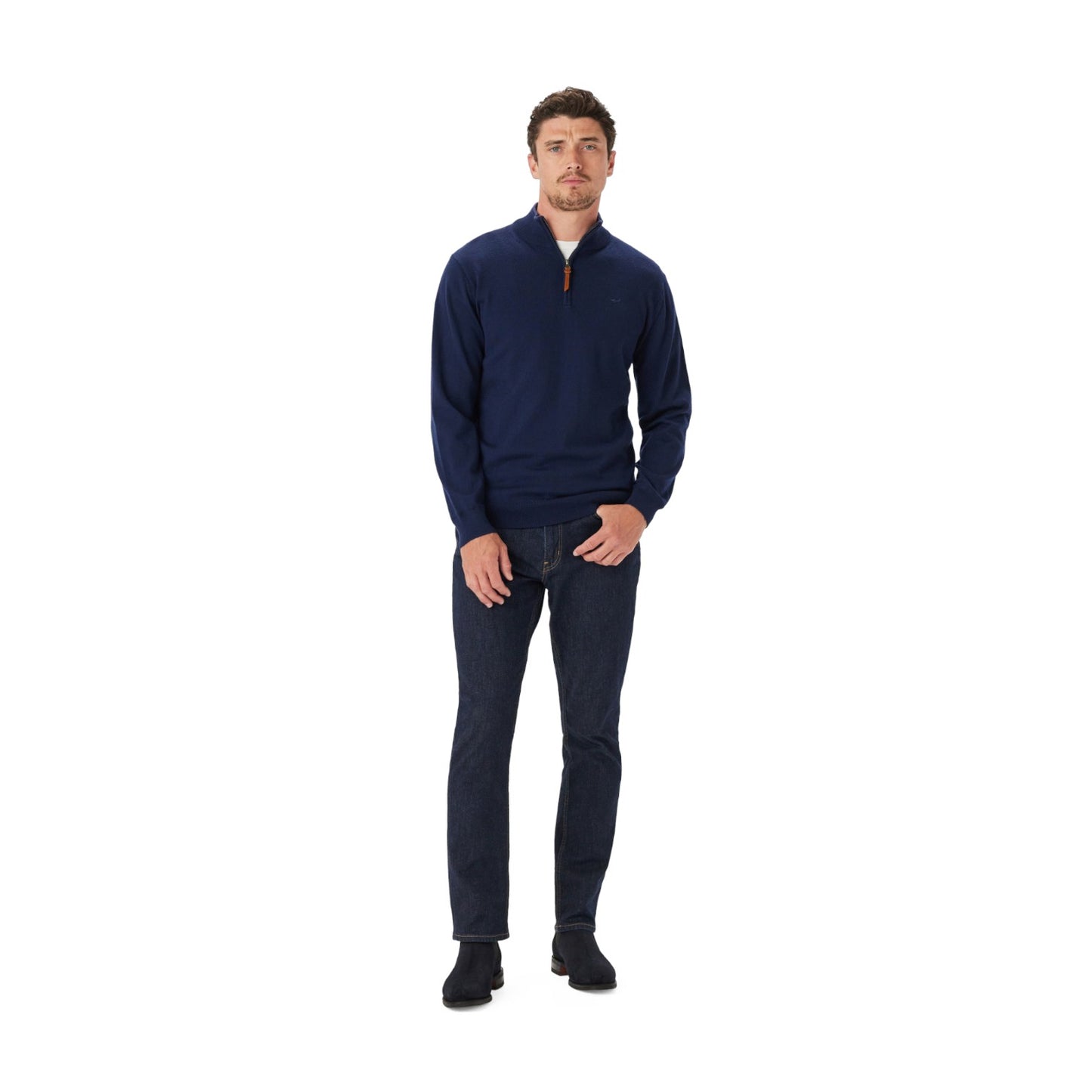 R.M Williams Ernest 1/4 Zip Merino Knit Navy
