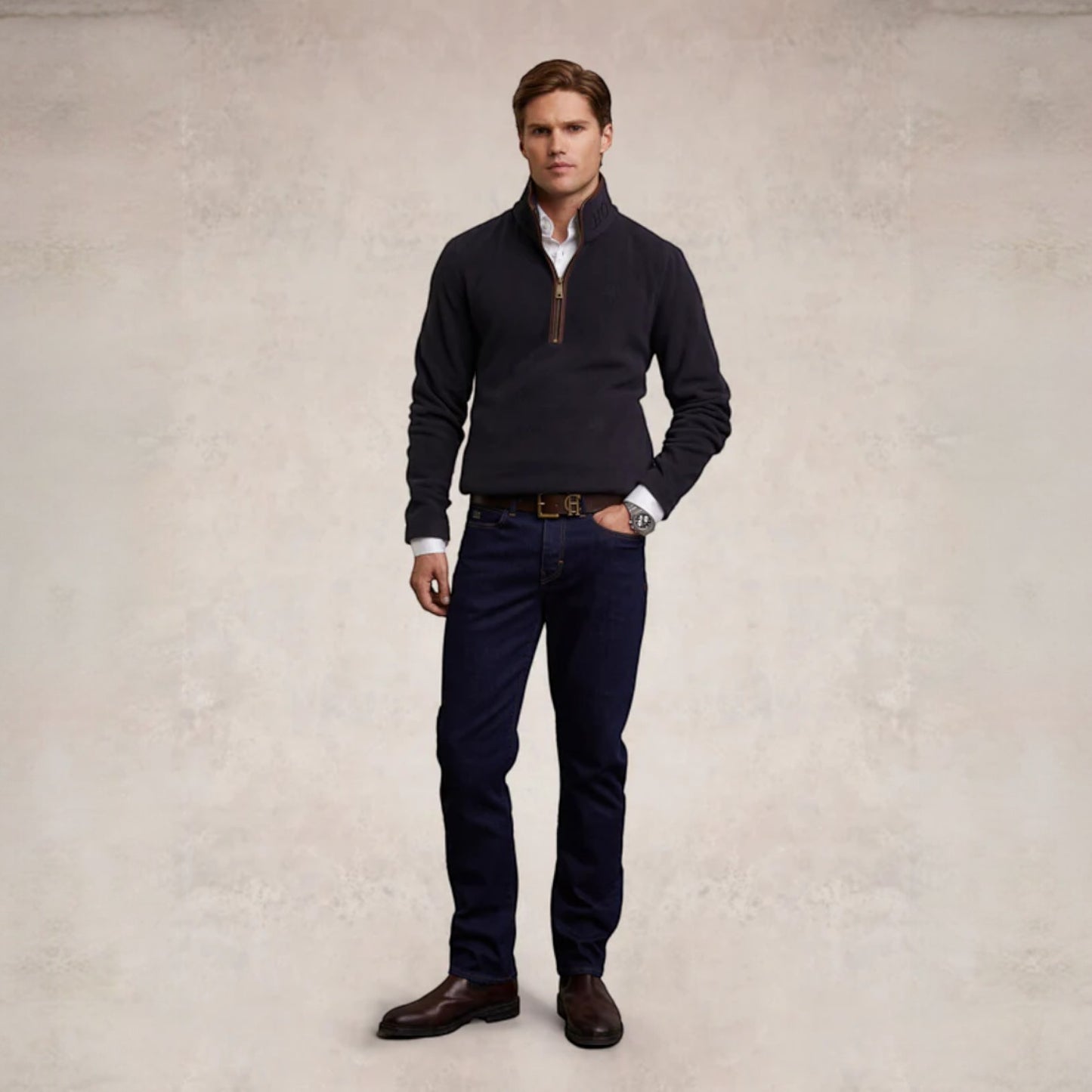 Holland Cooper Men's Country Fleece Quarter Zip Ink Navy